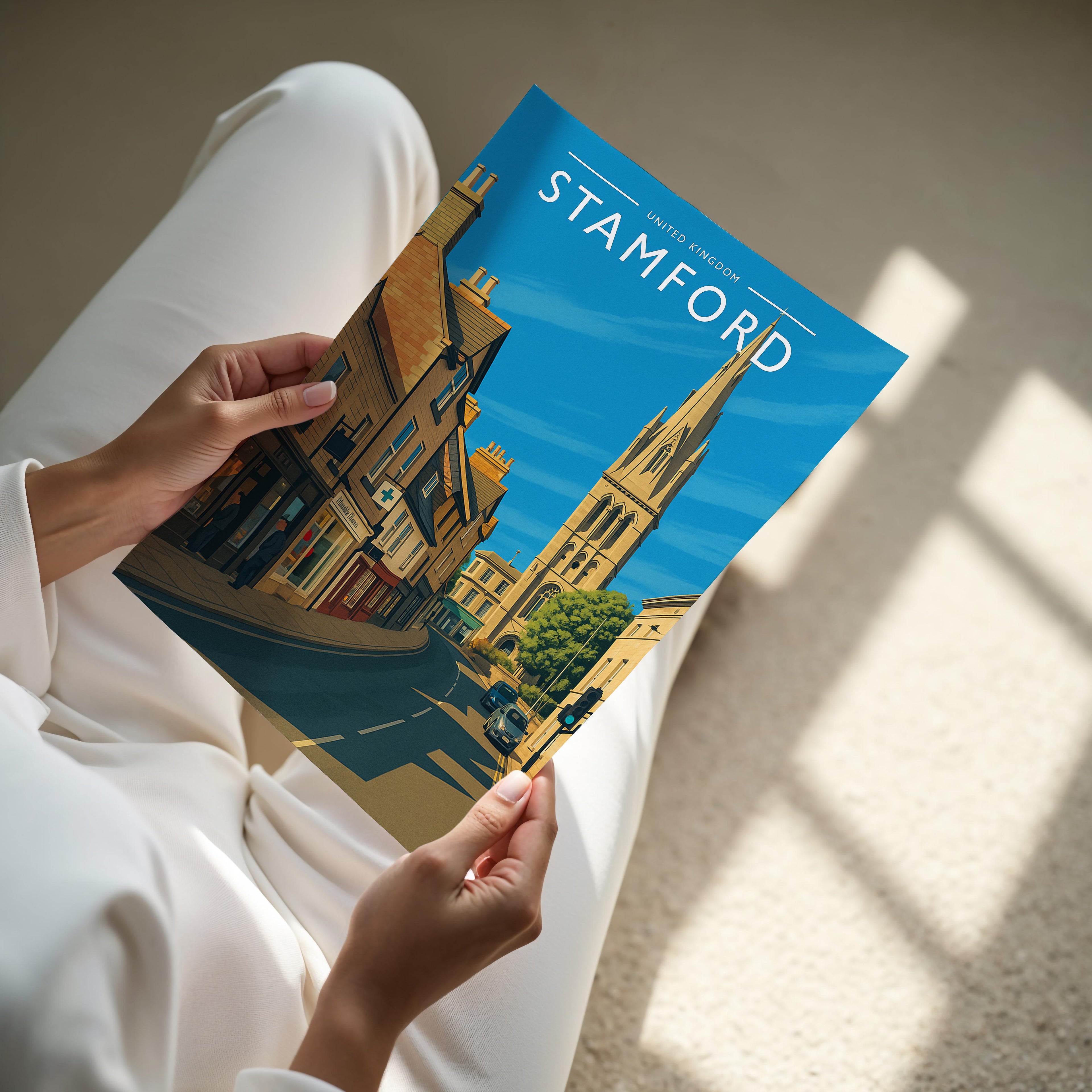 Stamford #3 Travel Poster - A4 print held in hand