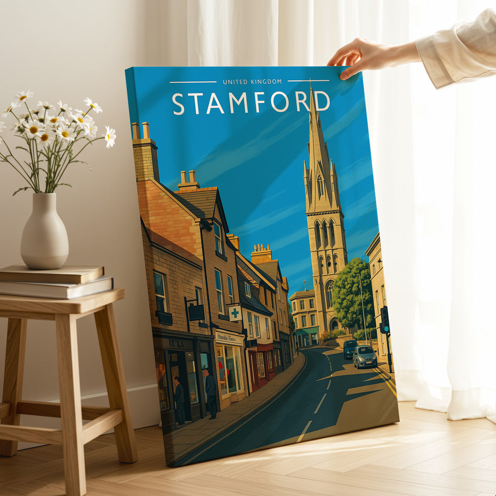 Stamford #3 Travel Poster as a gallery-wrapped canvas