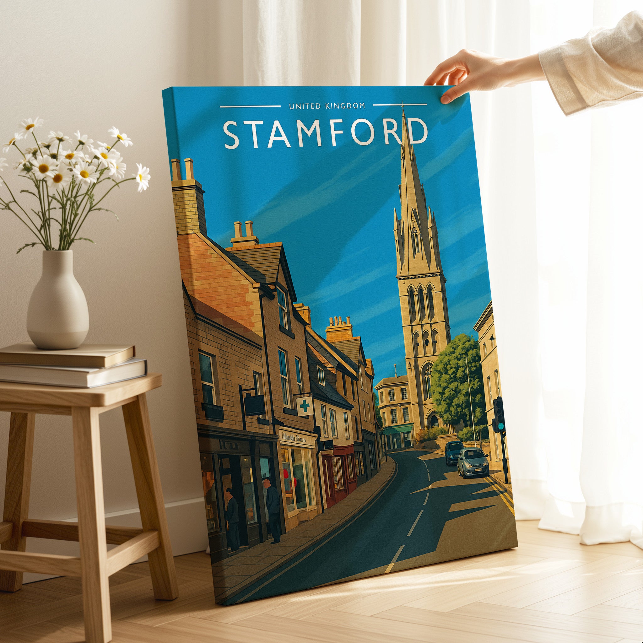 Stamford #3 Travel Poster as a gallery-wrapped canvas