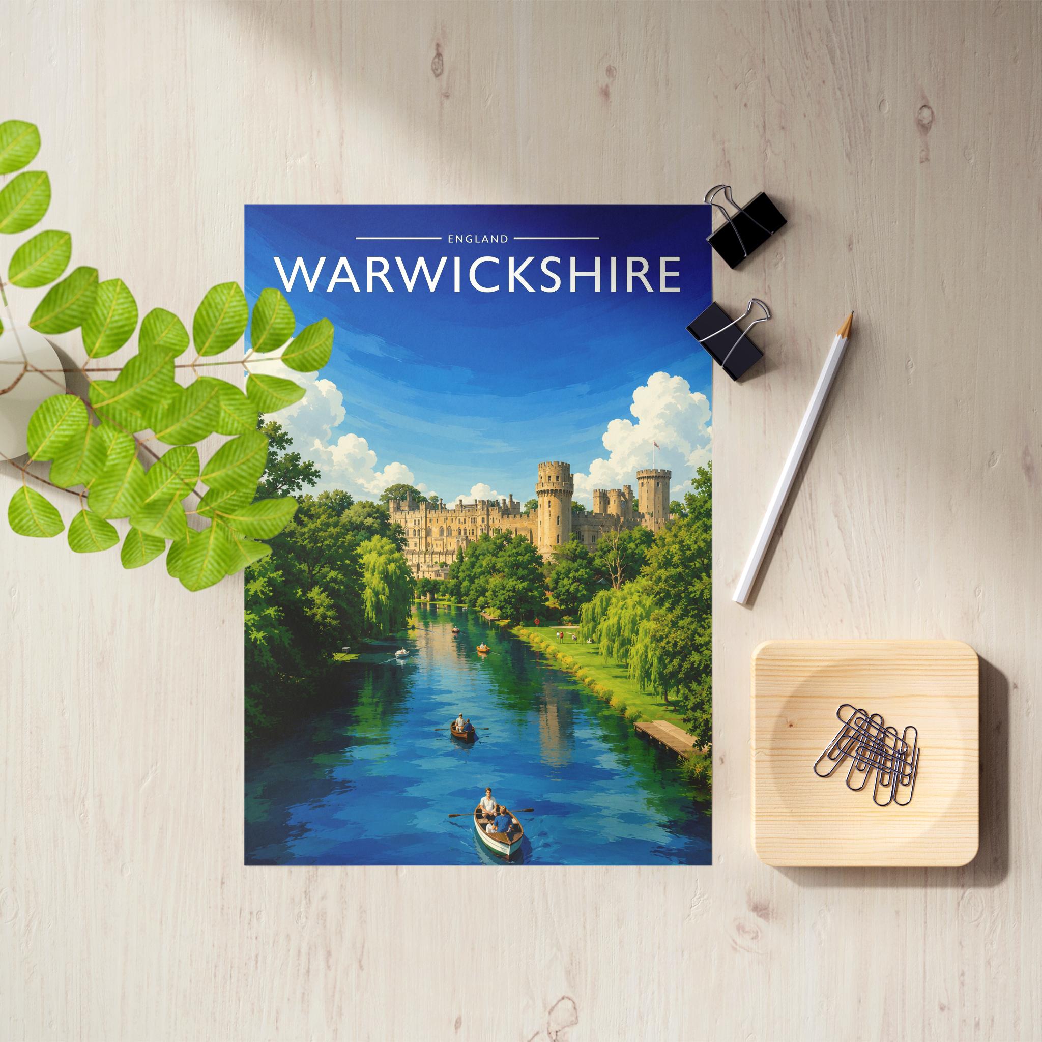 Warwickshire Travel Poster as an unframed A4 print