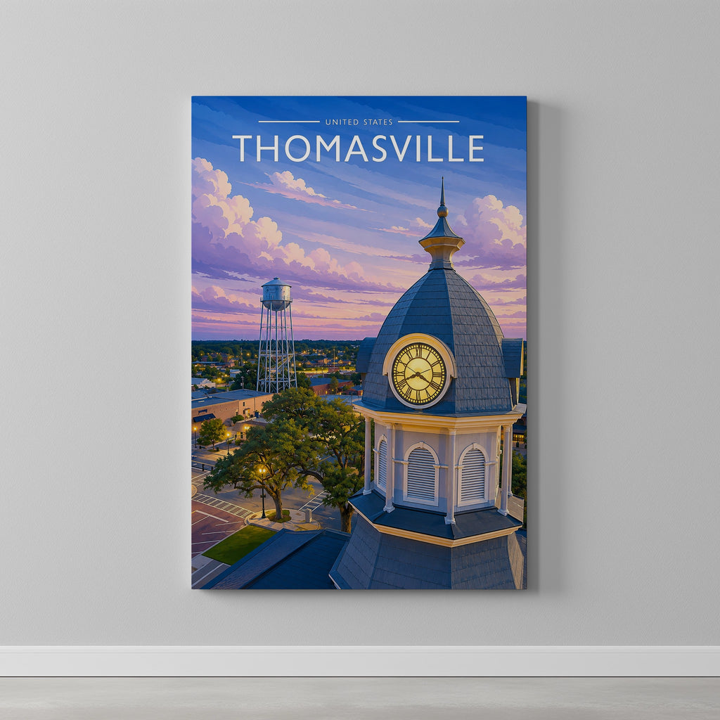 Thomasville #3 Travel Poster as a gallery-wrapped canvas on a plain wall