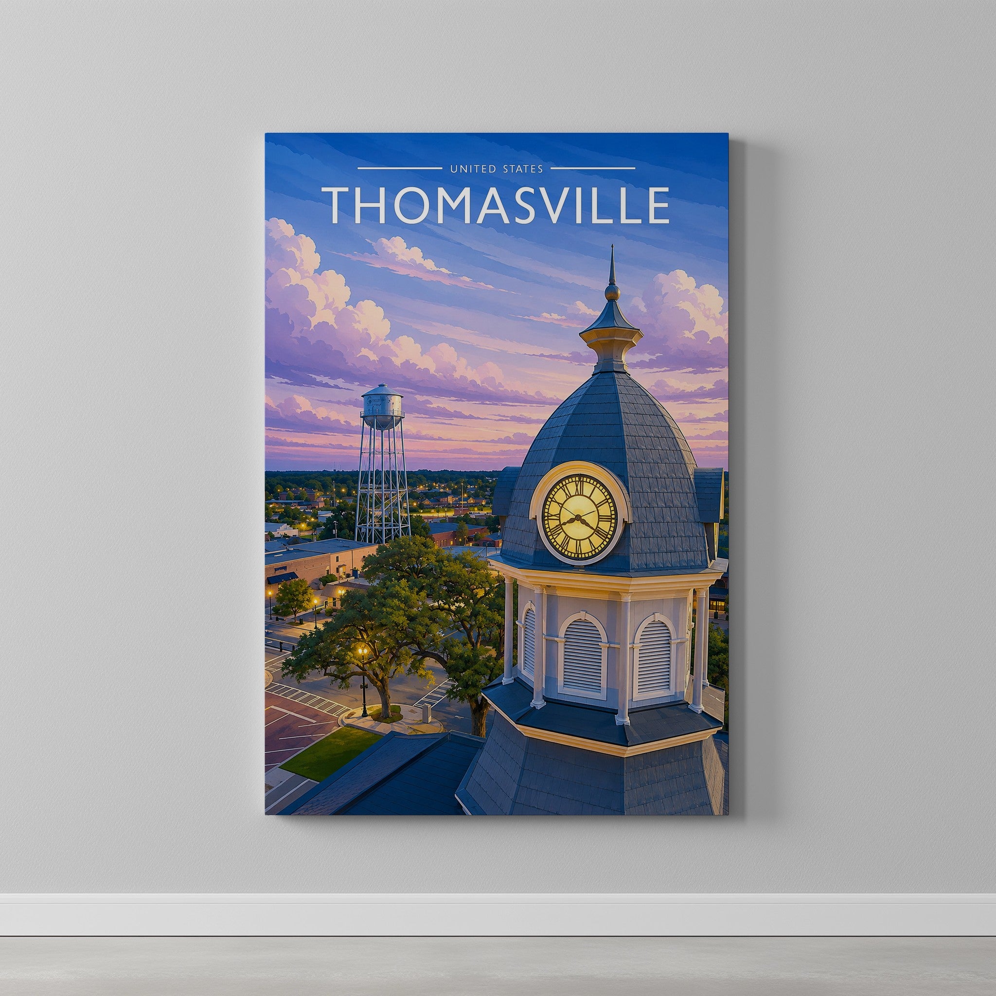 Thomasville #3 Travel Poster as a gallery-wrapped canvas on a plain wall