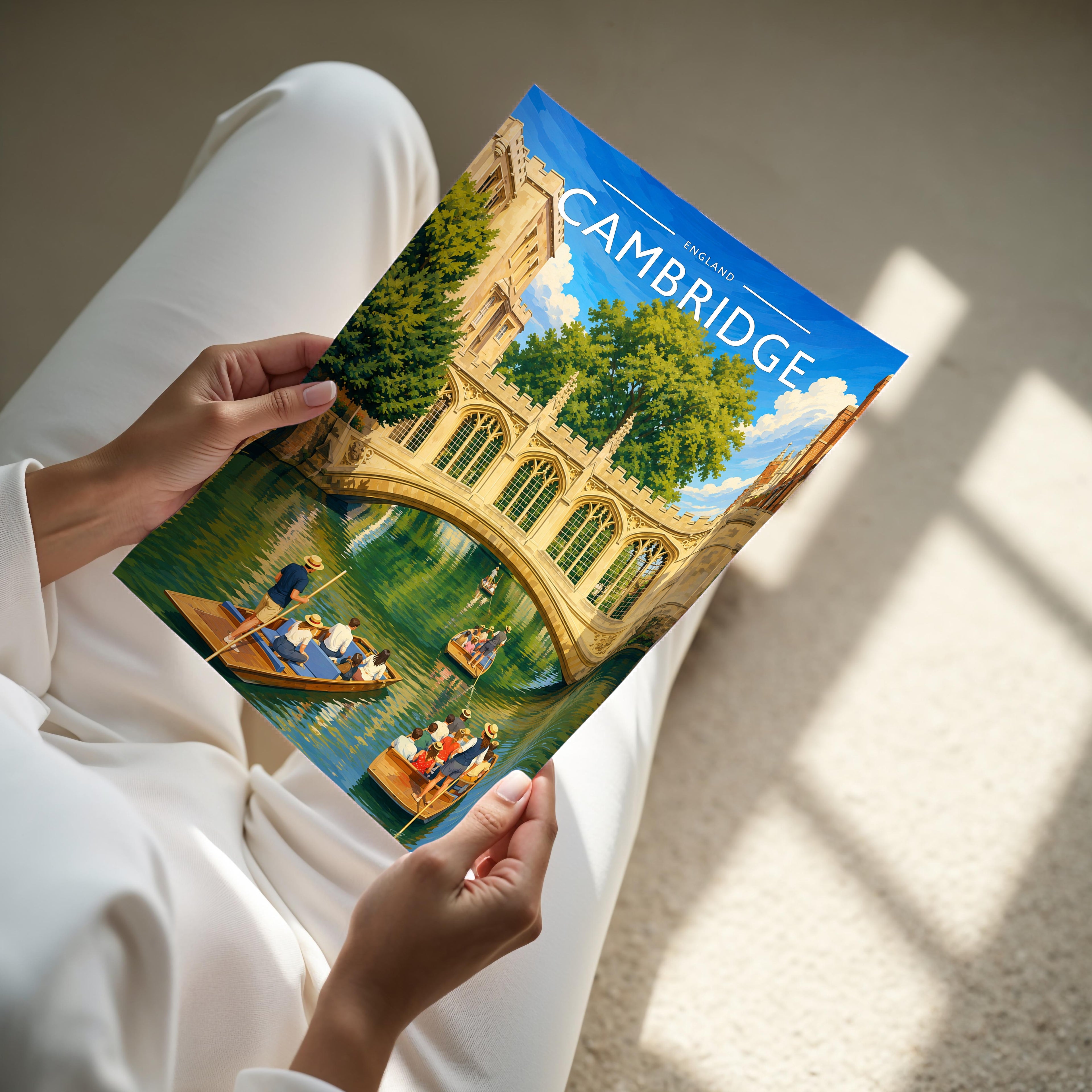 Cambridge #3 Travel Poster - A4 print held in hand