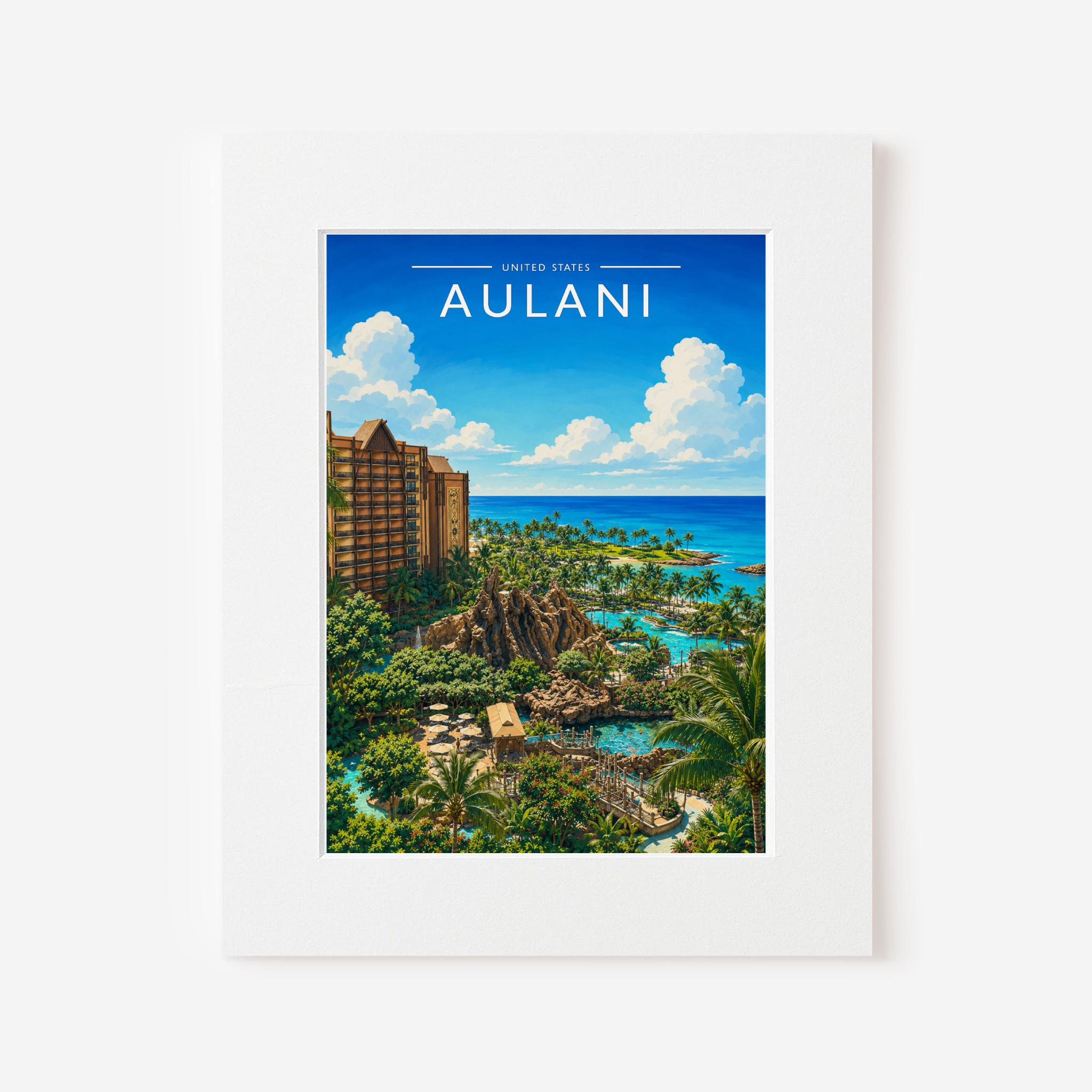 Aulani Travel Poster in a white mount board