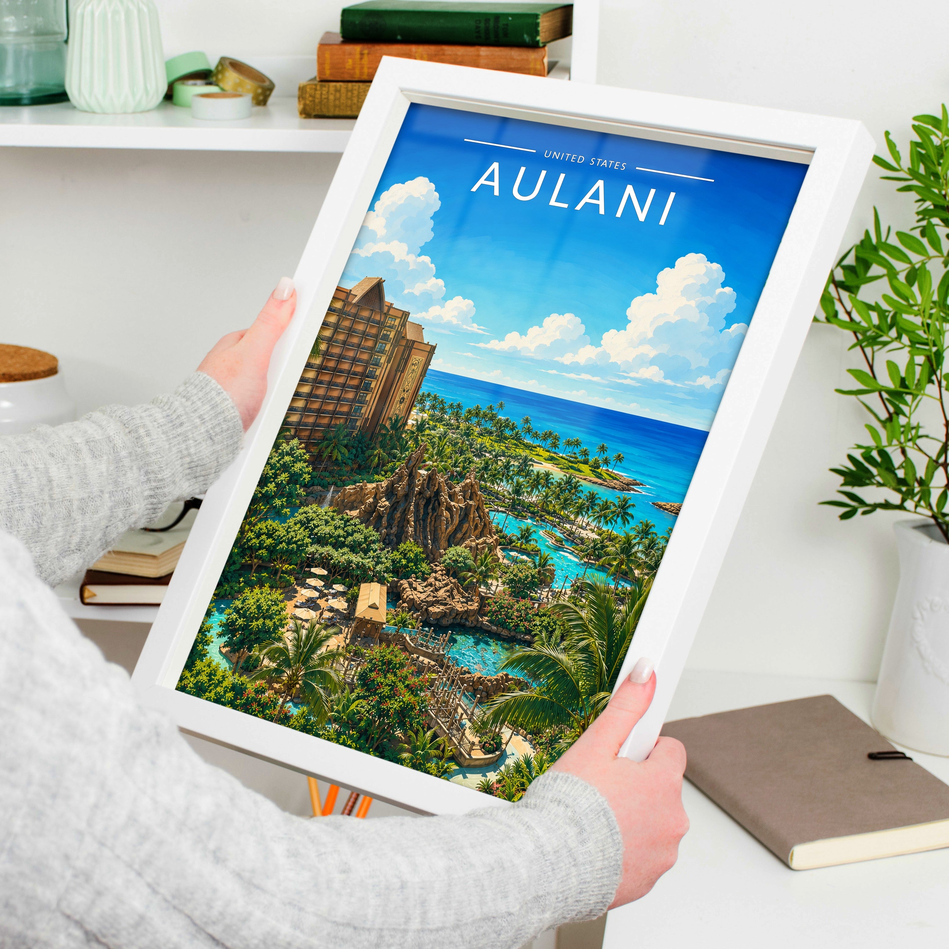 Aulani Travel Poster held in a white frame