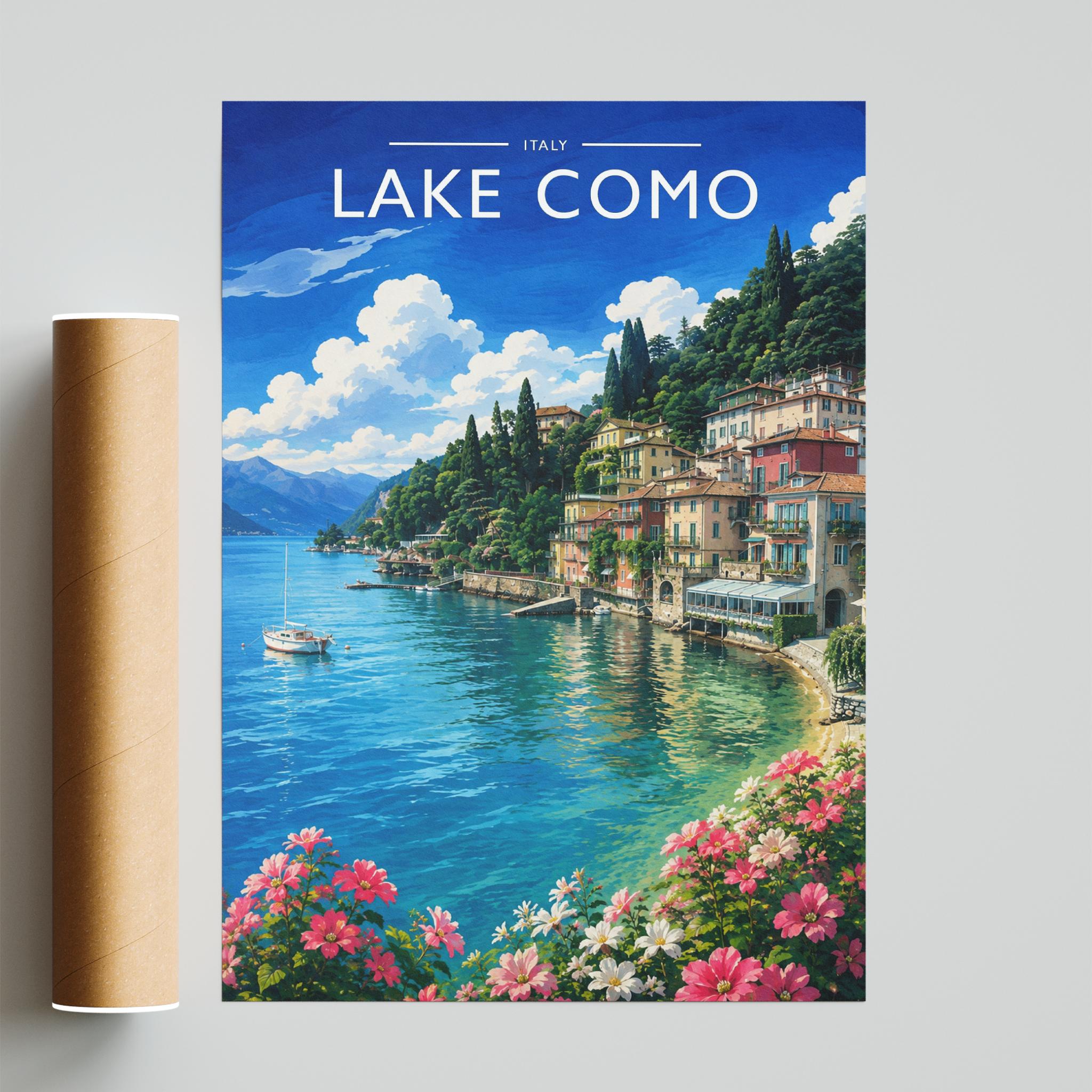 Lake Como Travel Poster - fine art print with shipping tube