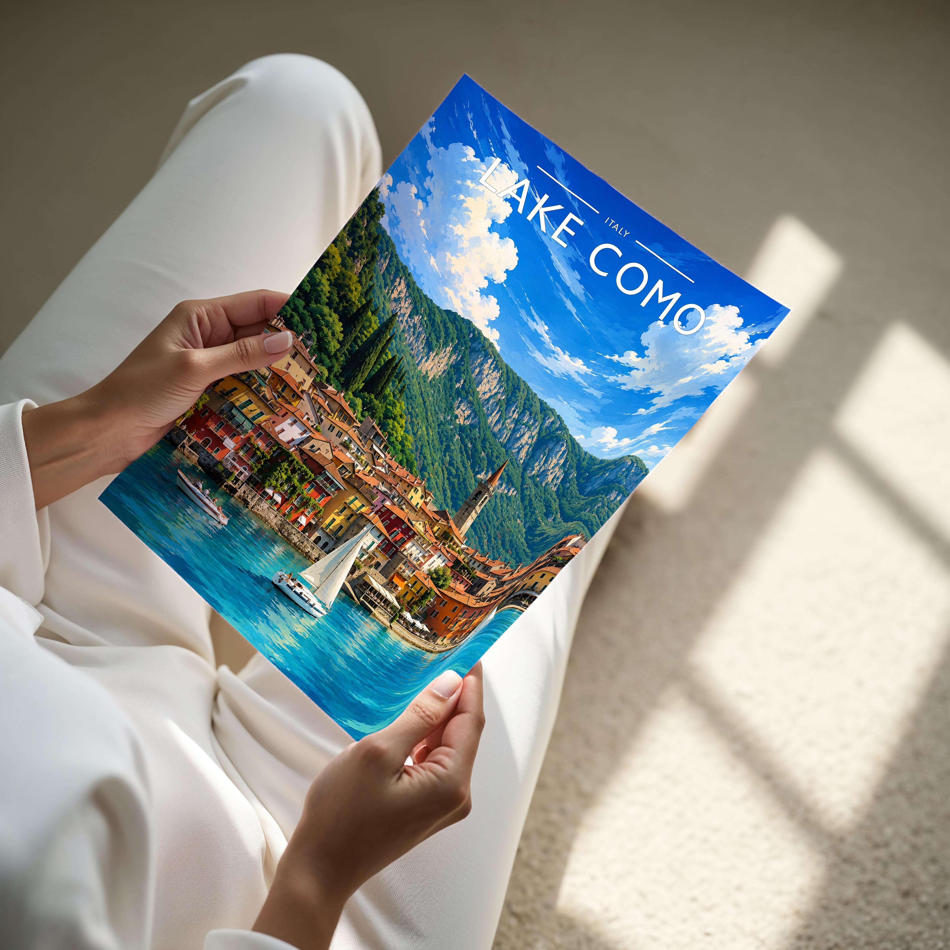 Lake Como #2 Travel Poster - A4 print held in hand