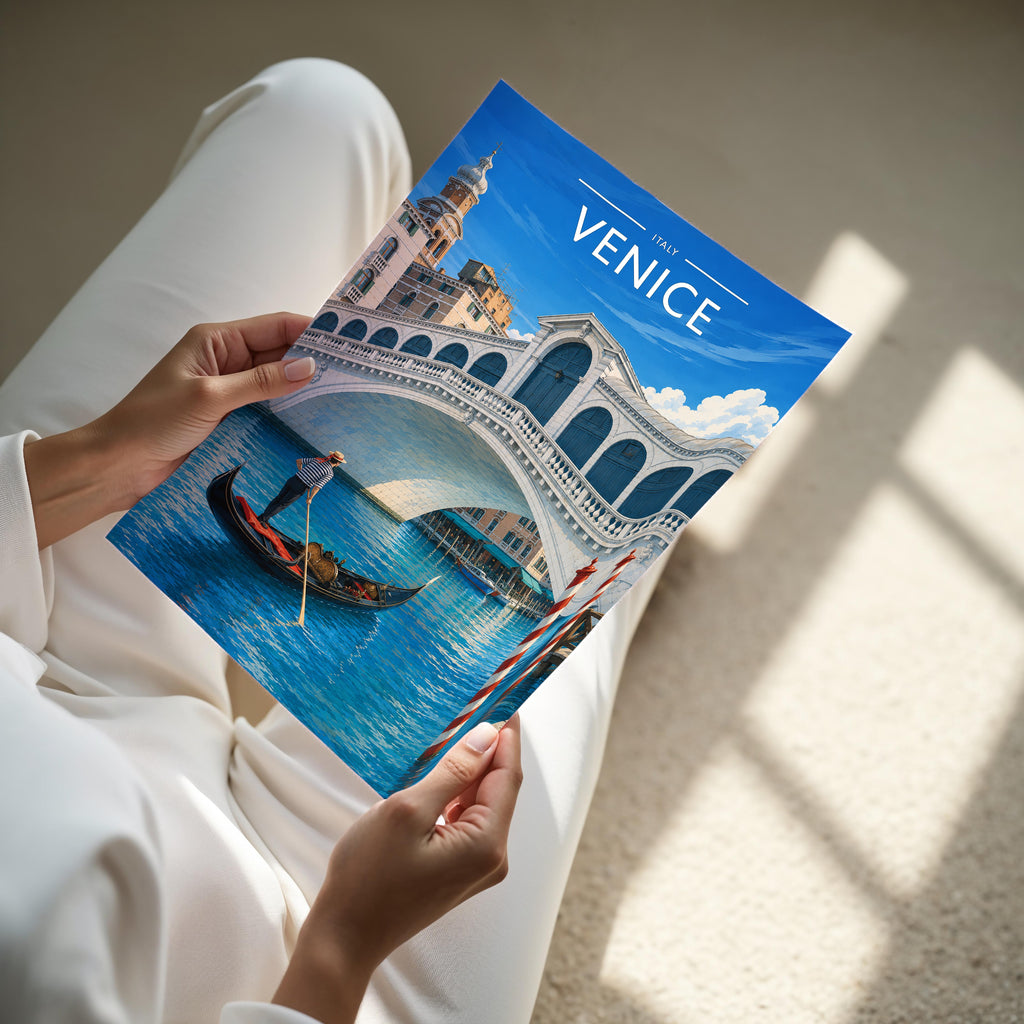Venice #4 Travel Poster - A4 print held in hand
