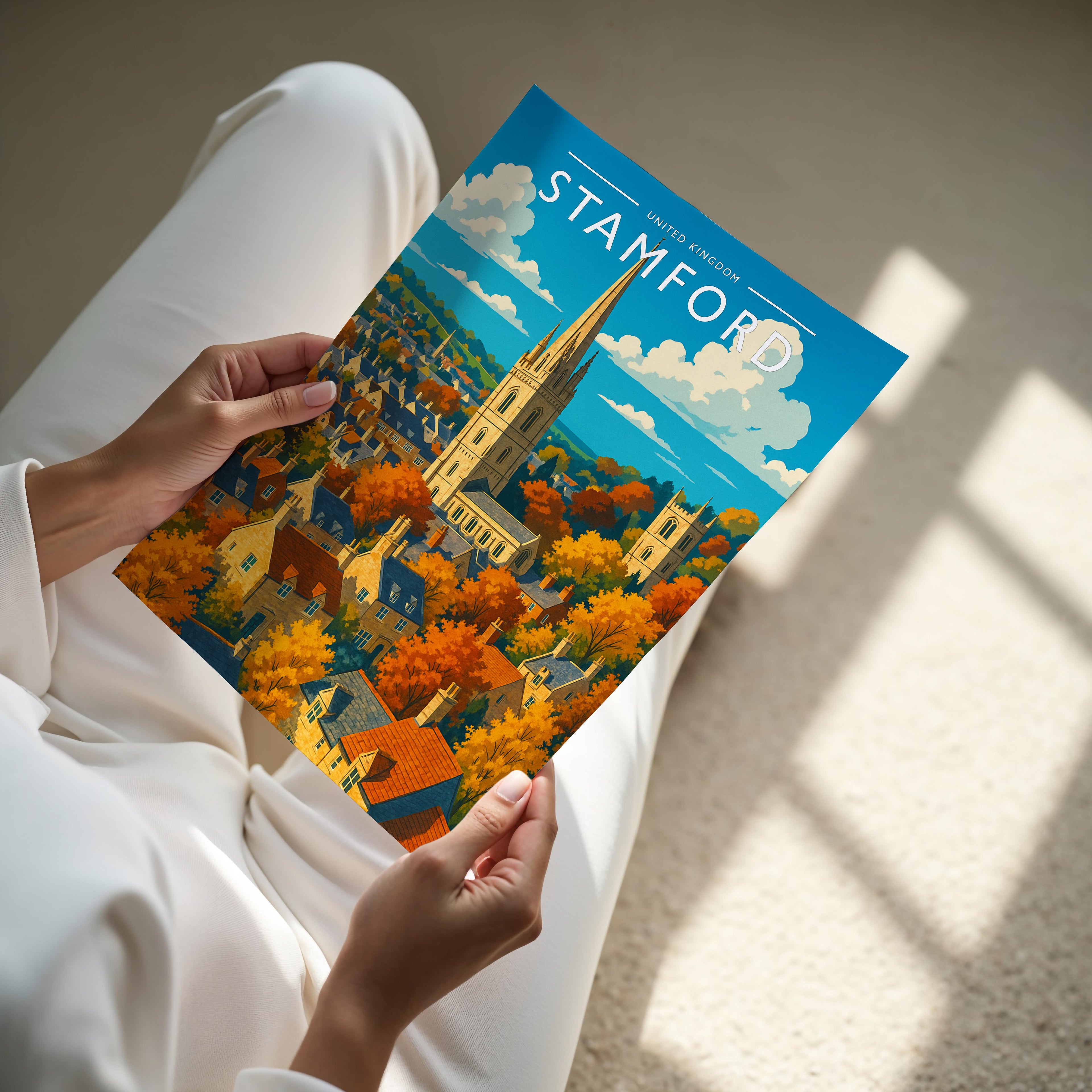 Stamford #4 Travel Poster - A4 print held in hand