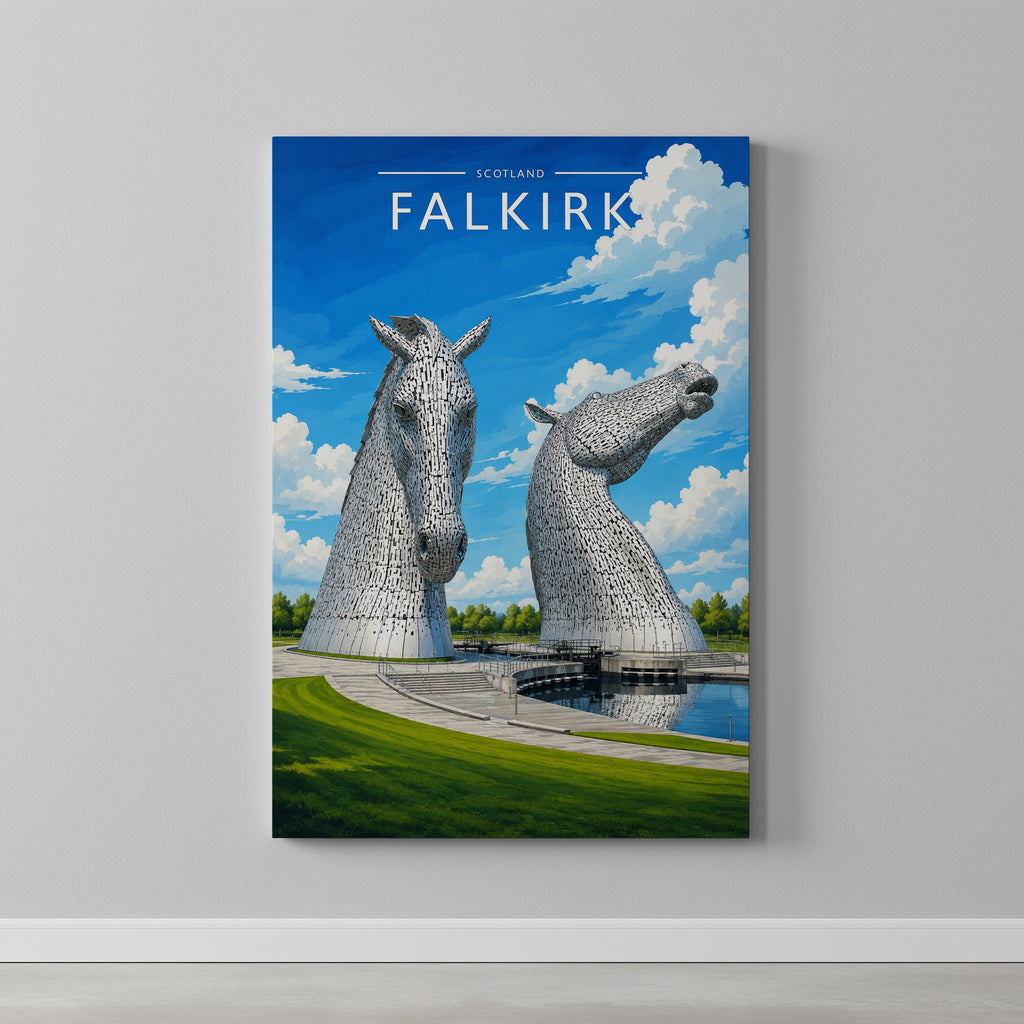 Falkirk #2 Travel Poster as a gallery-wrapped canvas on a plain wall
