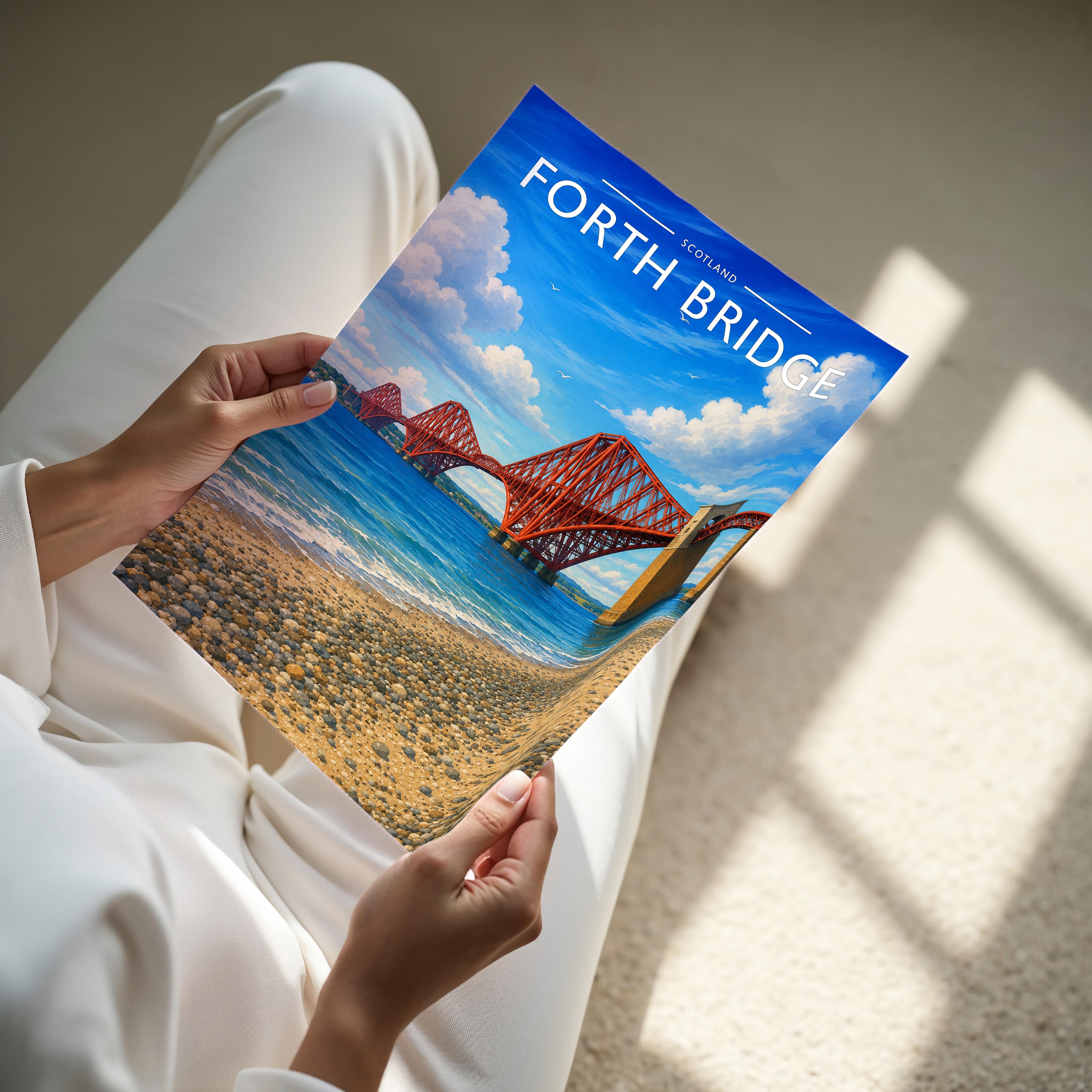 Forth Bridge Travel Poster - A4 print held in hand