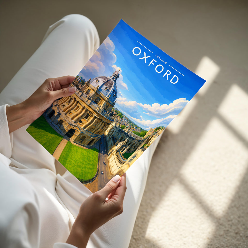 Oxford #2 Travel Poster - A4 print held in hand