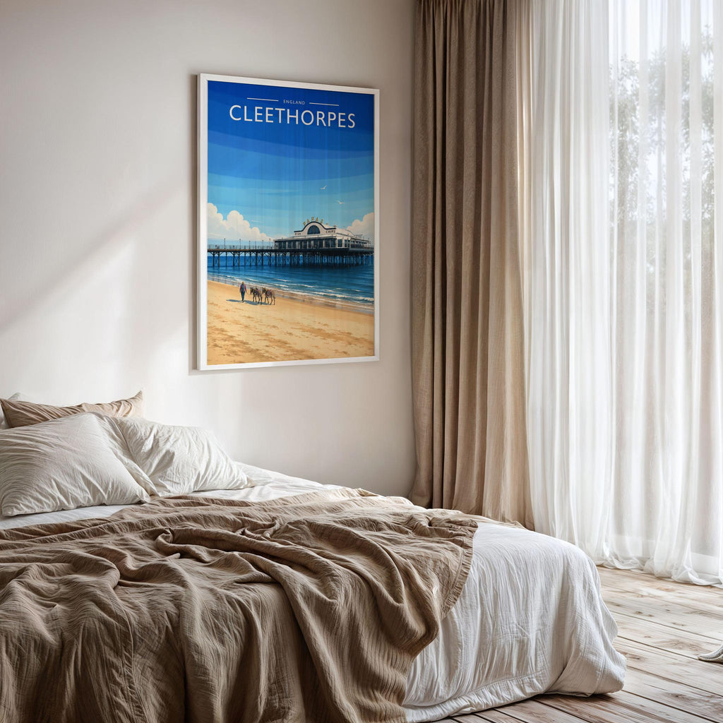 Cleethorpes #2 Travel Poster framed on a bedroom wall