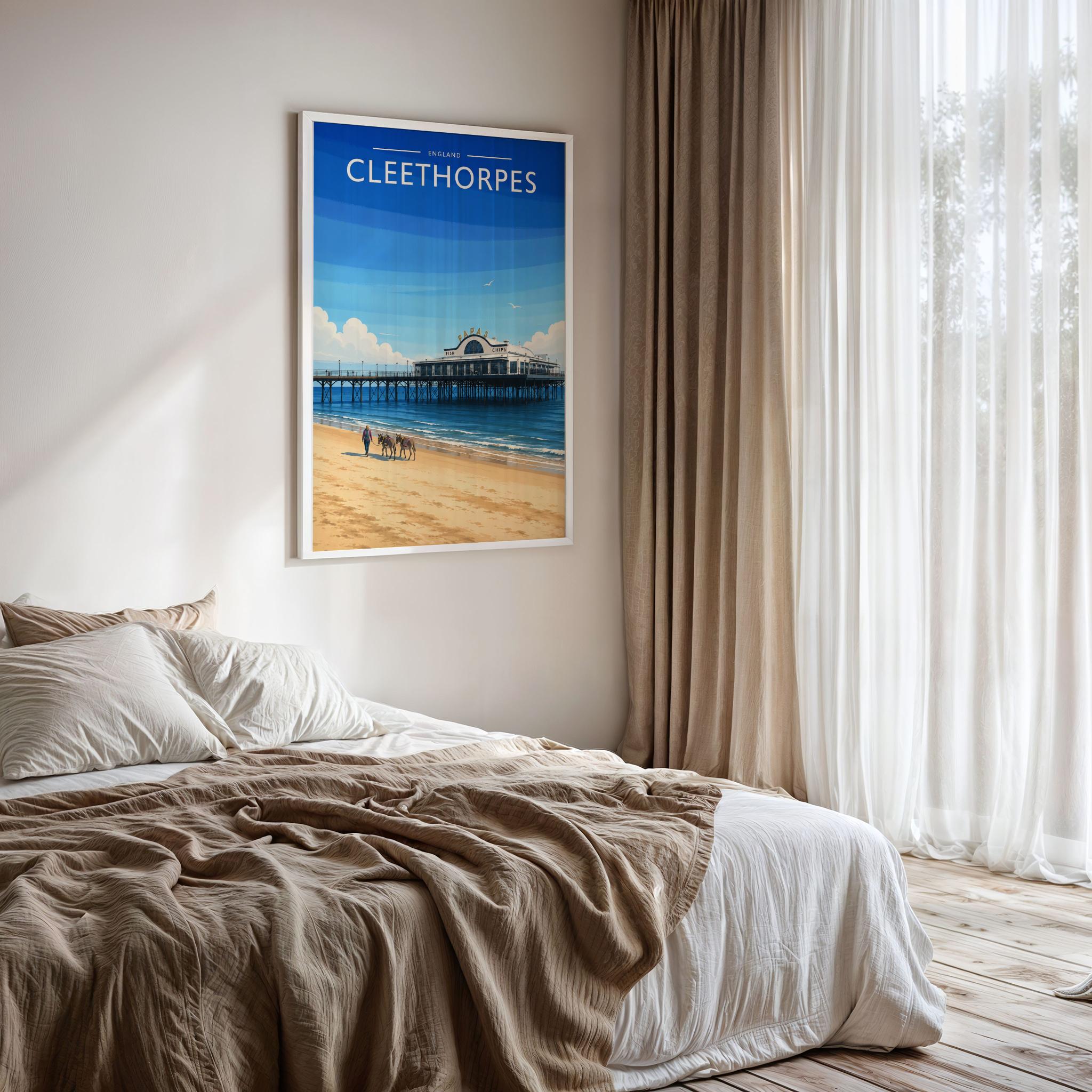 Cleethorpes #2 Travel Poster framed on a bedroom wall