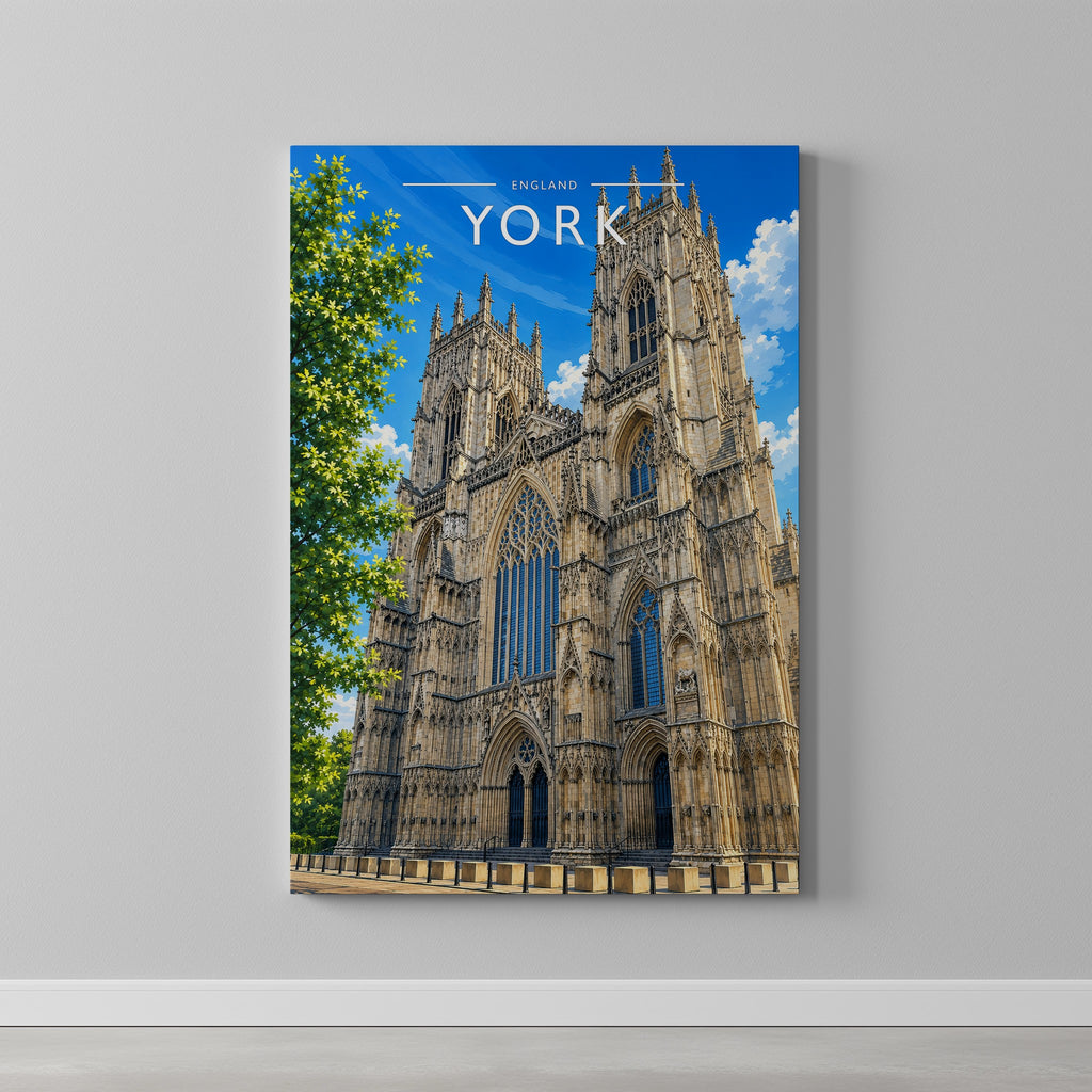 York #6 Travel Poster as a gallery-wrapped canvas on a plain wall