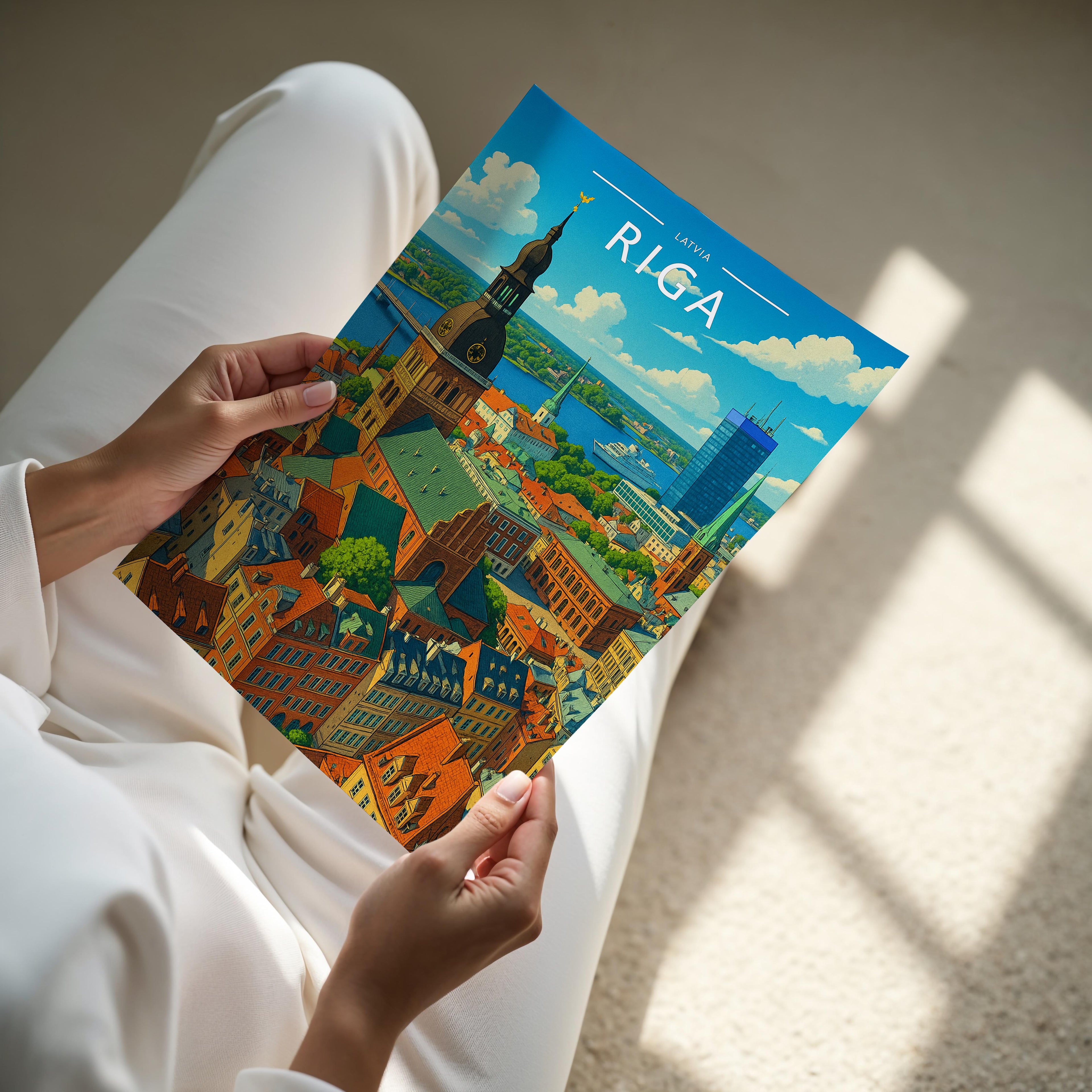 Riga Travel Poster - A4 print held in hand