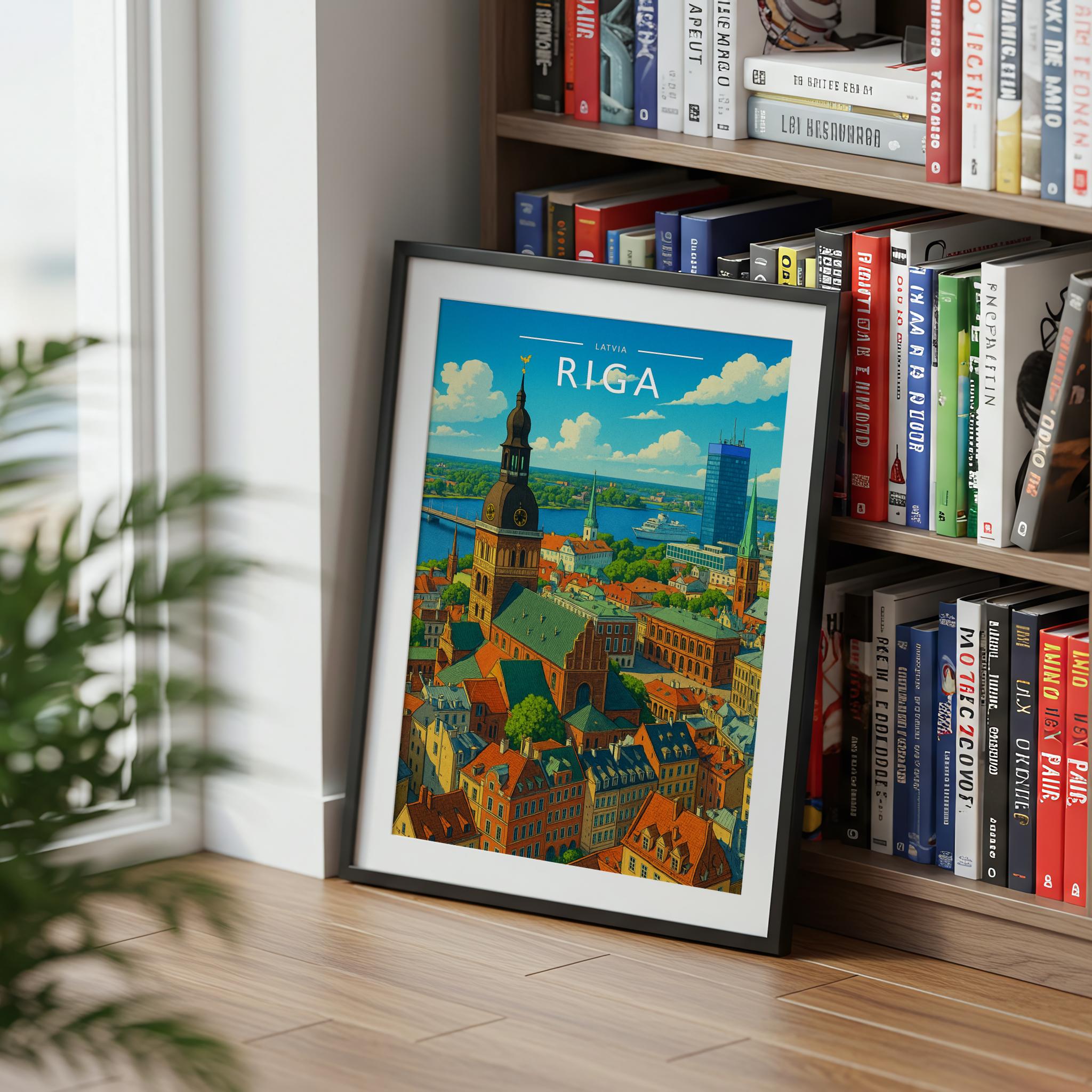 Riga Travel Poster mounted in a black frame