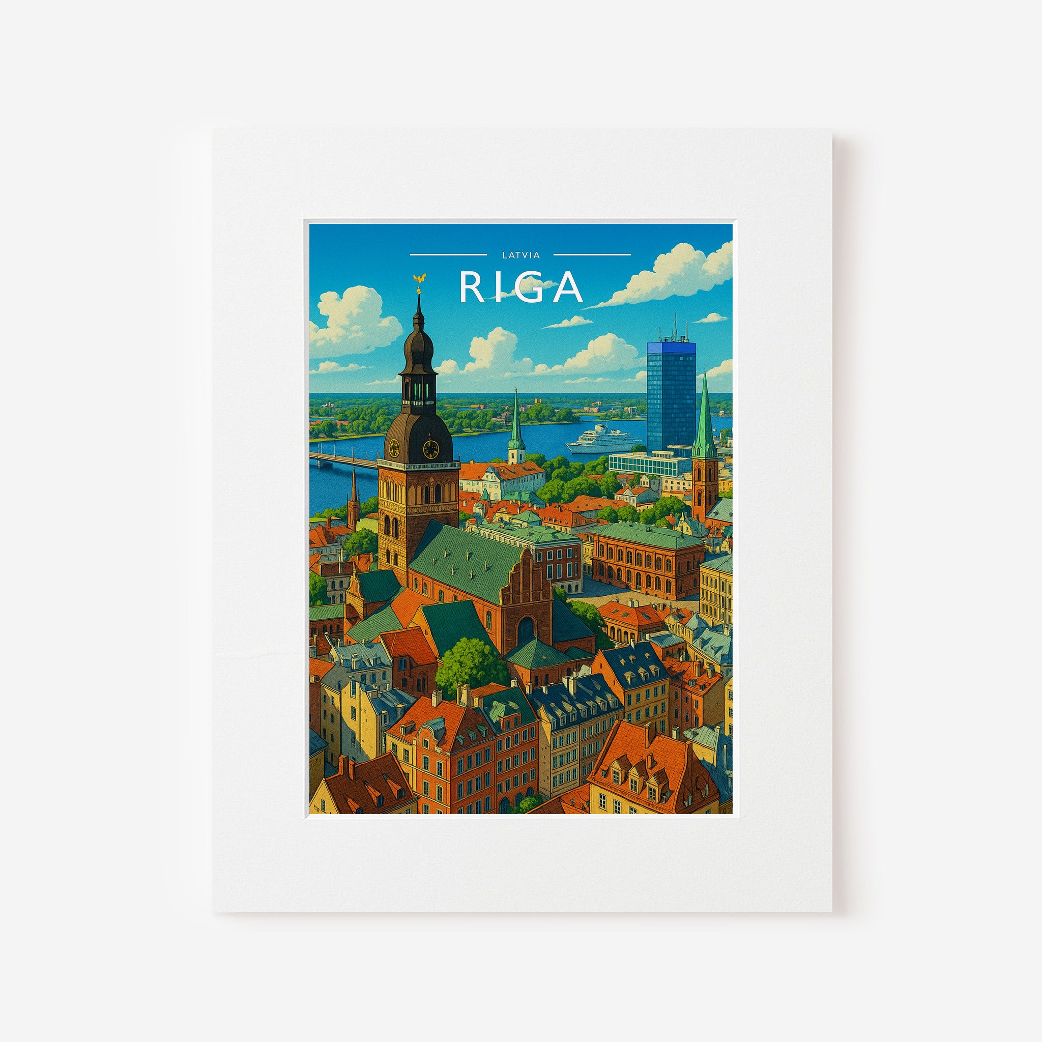 Riga Travel Poster in a white mount