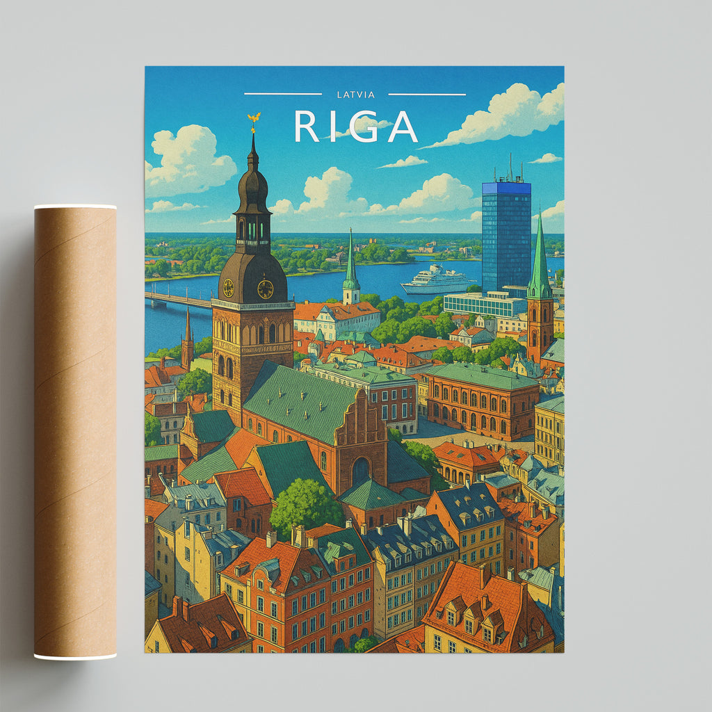 Riga Travel Poster - fine art print with shipping tube