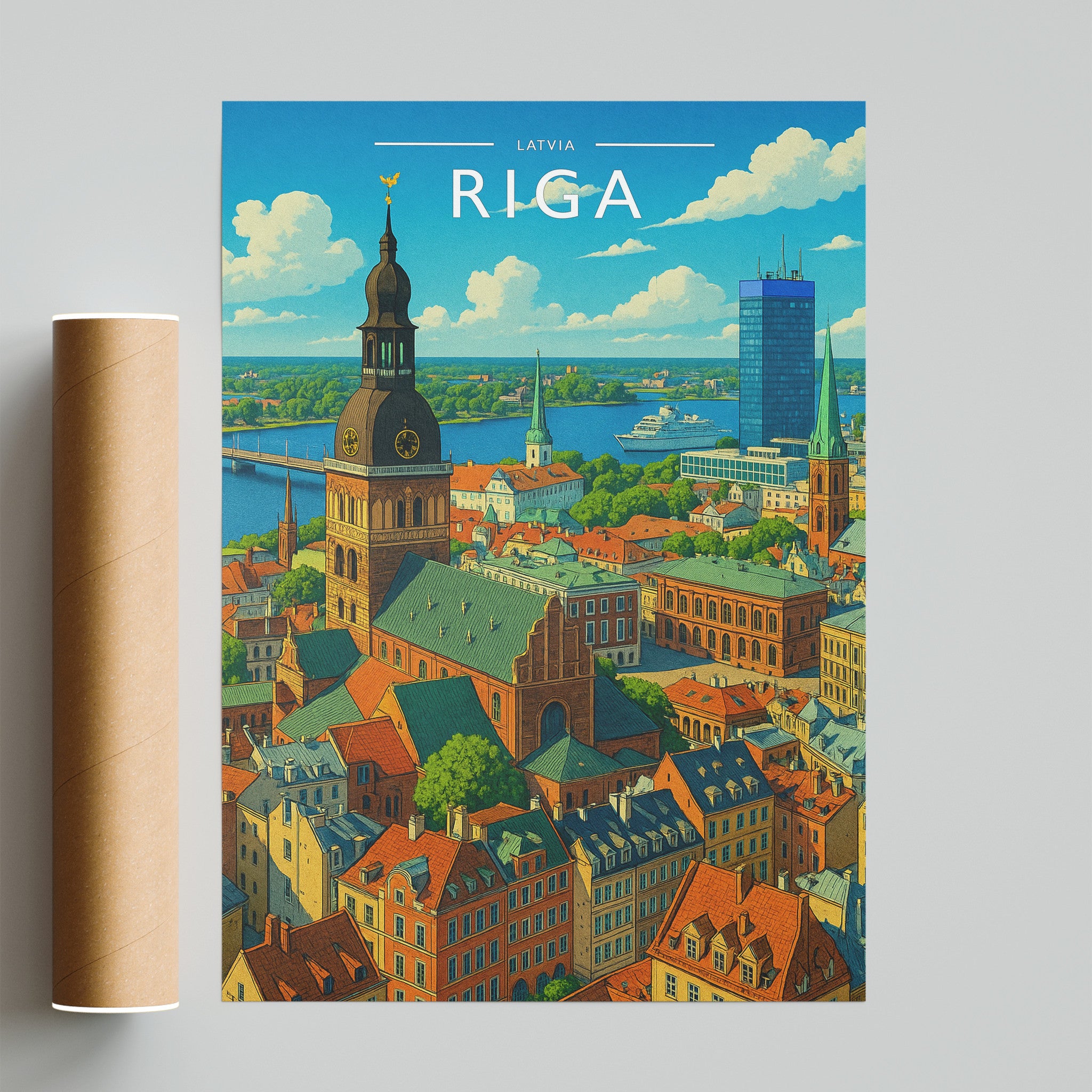 Riga Travel Poster - fine art print with shipping tube