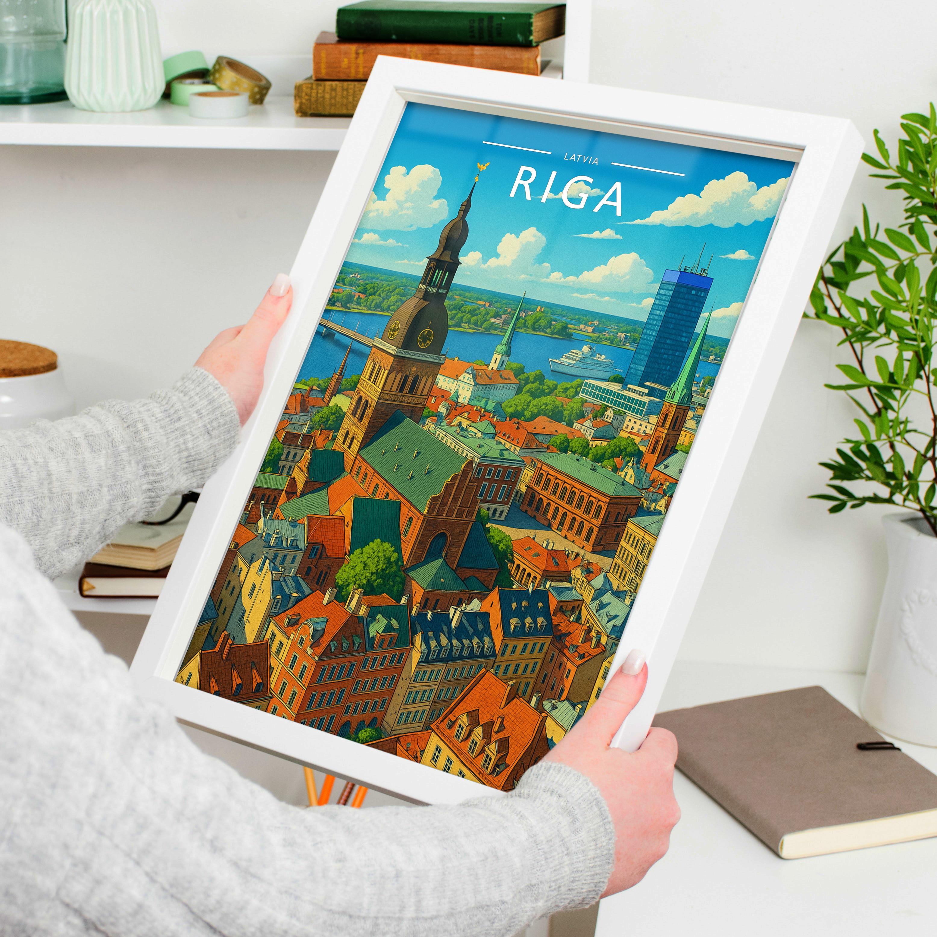 Riga Travel Poster held in a white frame