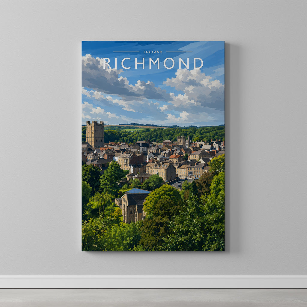 Richmond #2 Travel Poster as a gallery-wrapped canvas on a plain wall
