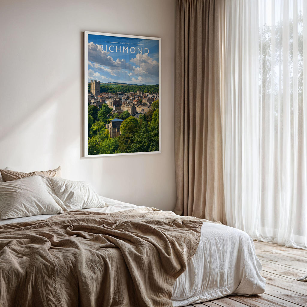 Richmond #2 Travel Poster framed on a bedroom wall