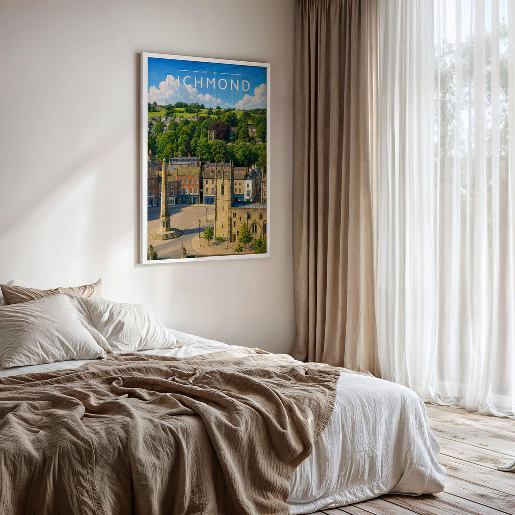 Richmond #3 Travel Poster framed on a bedroom wall