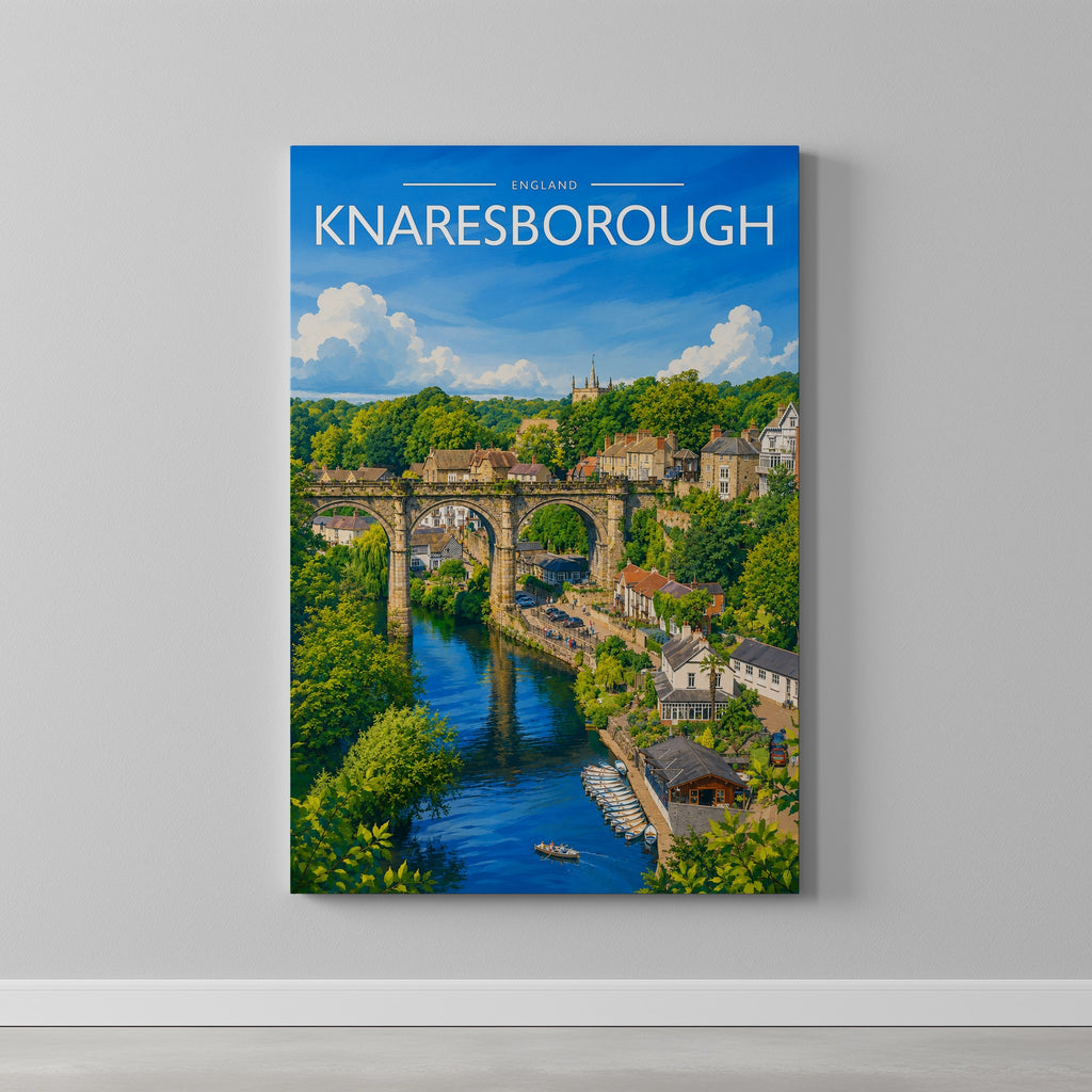 Knaresborough #3 Travel Poster as a gallery-wrapped canvas on a plain wall