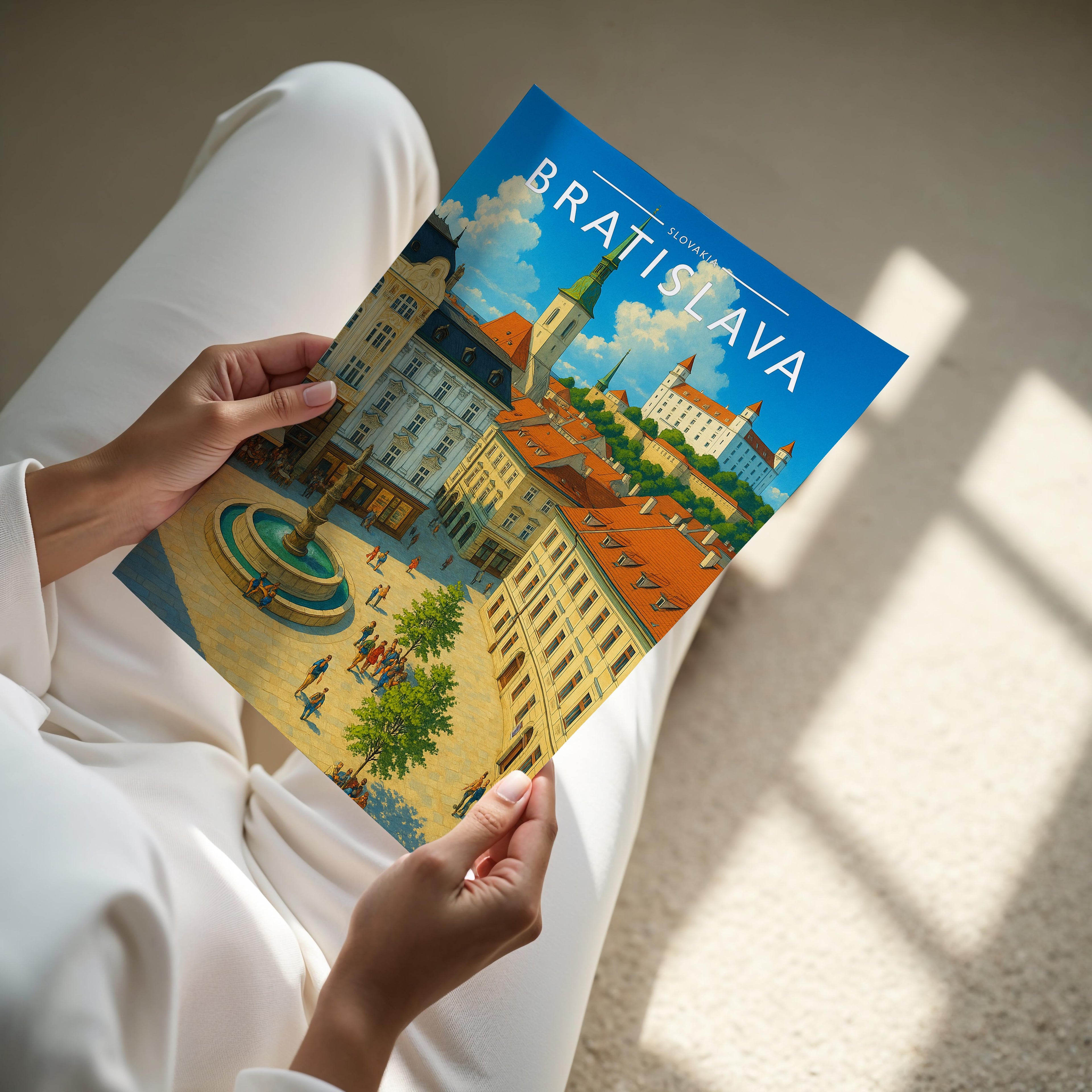 Bratislava Travel Poster - A4 print held in hand