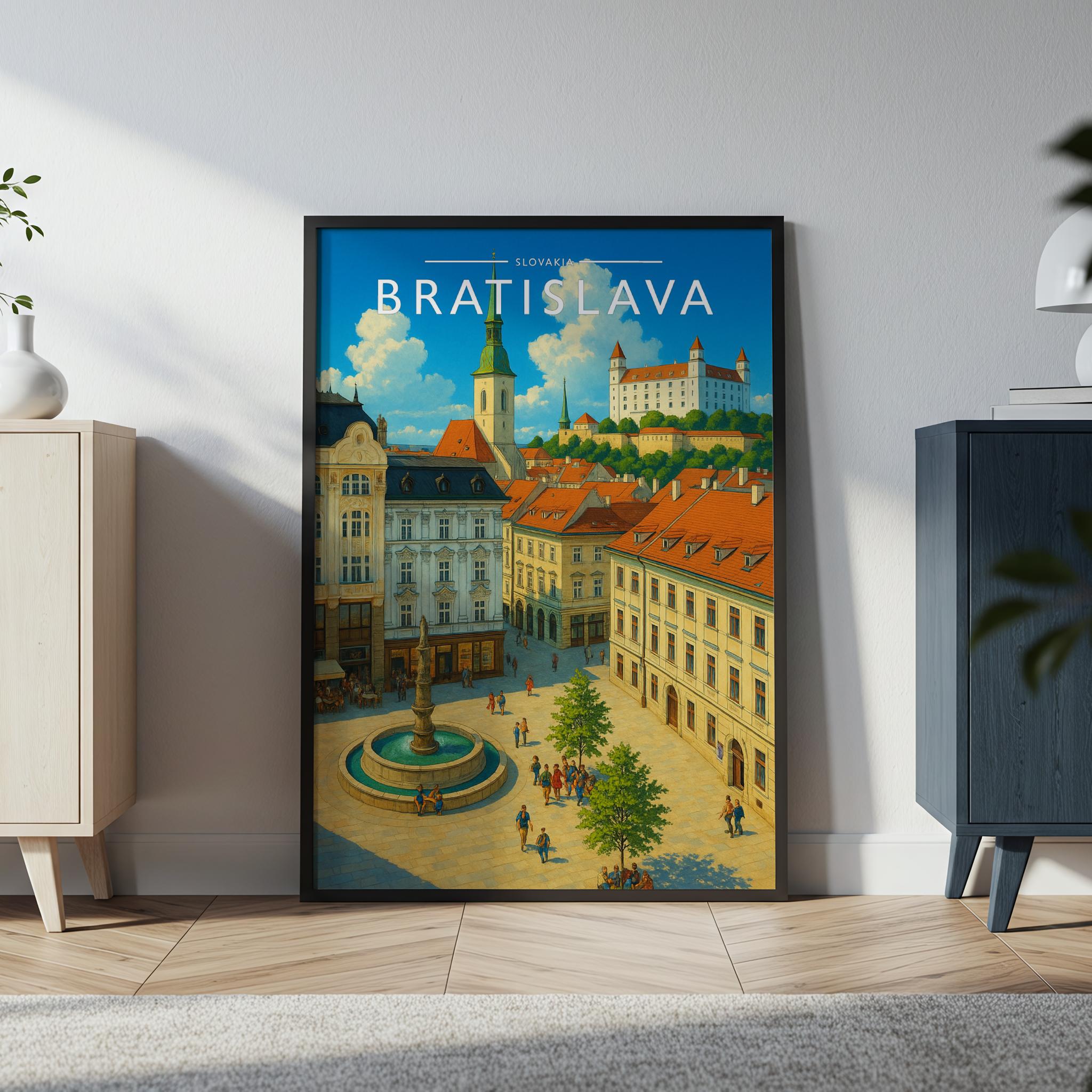 Bratislava Travel Poster in a black frame