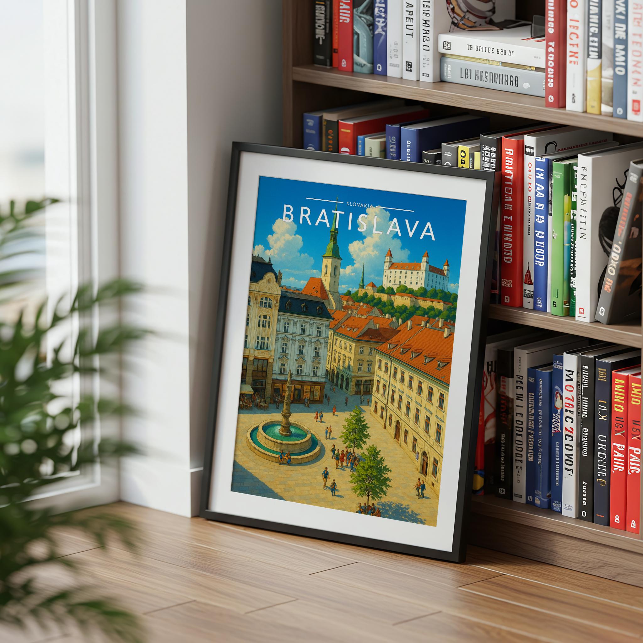 Bratislava Travel Poster mounted in a black frame