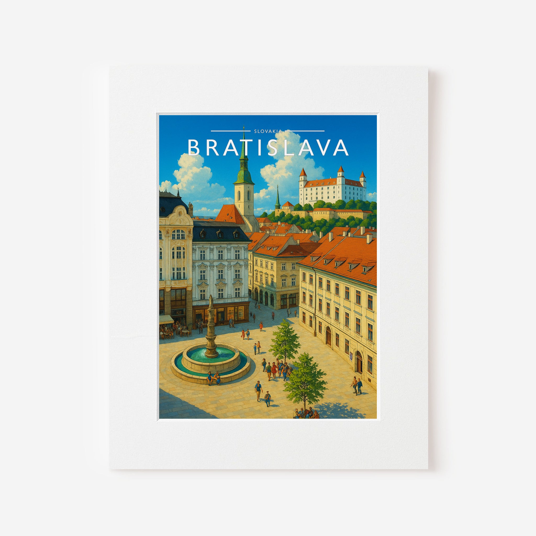 Bratislava Travel Poster in a white mount
