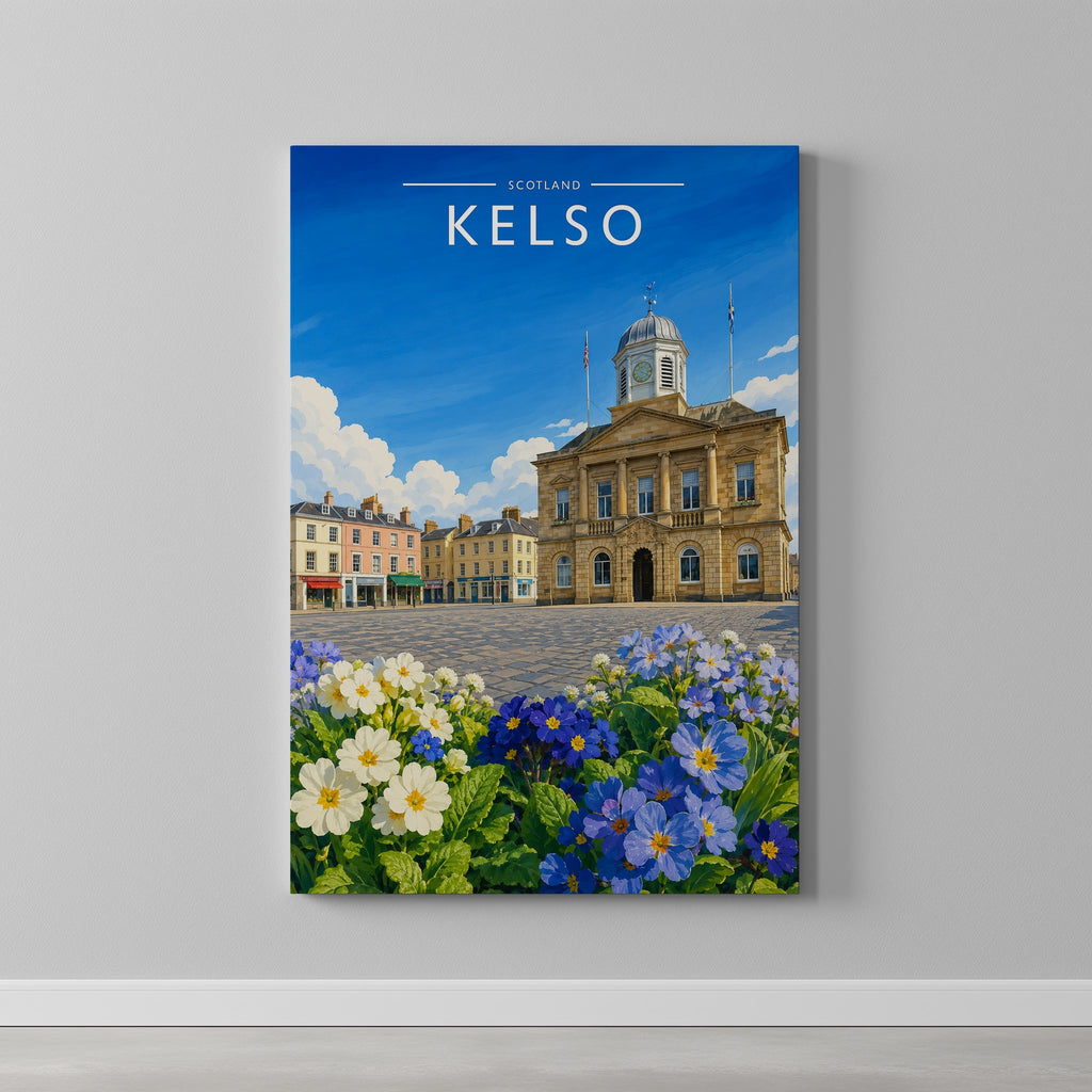 Kelso #2 Travel Poster as a gallery-wrapped canvas on a plain wall
