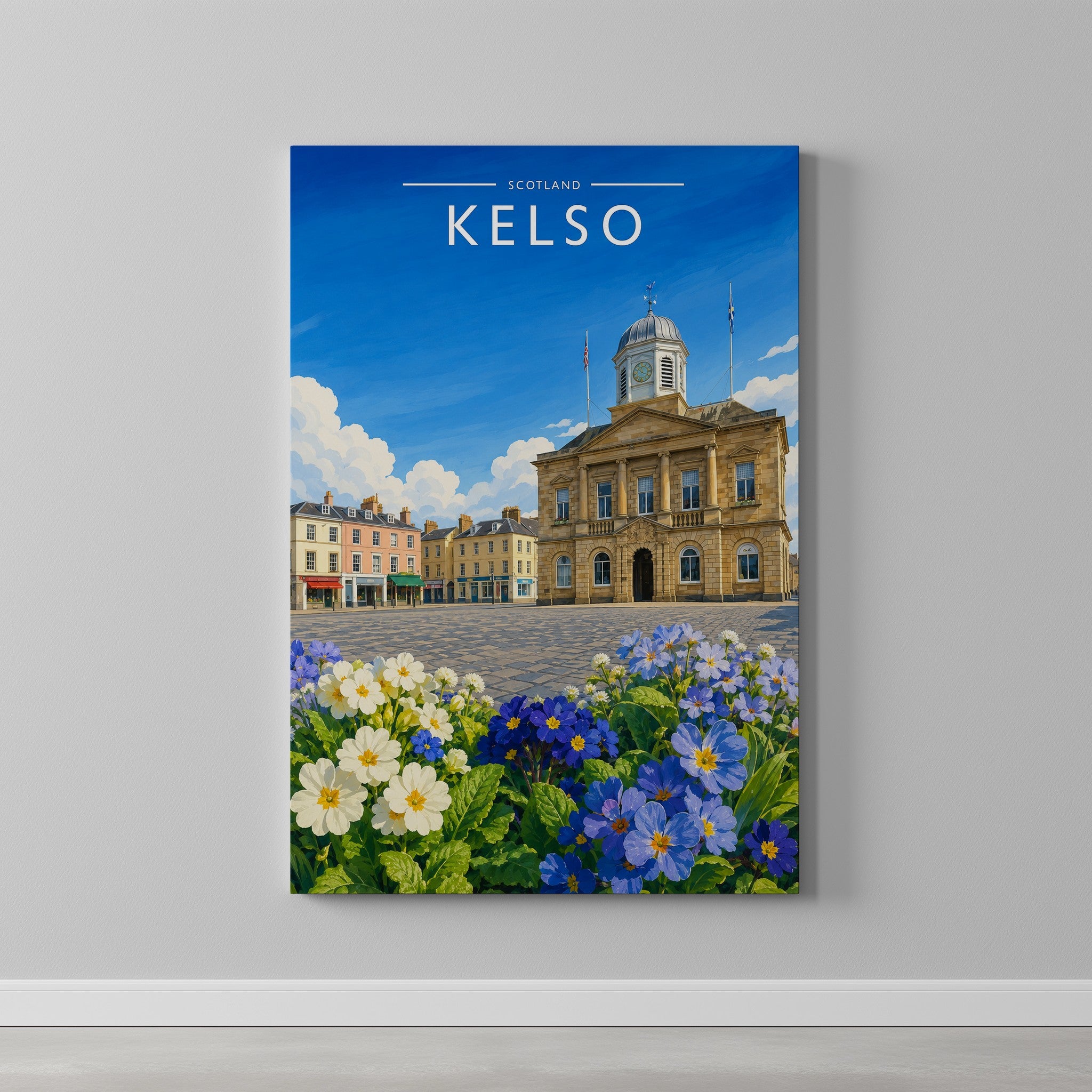 Kelso #2 Travel Poster as a gallery-wrapped canvas on a plain wall