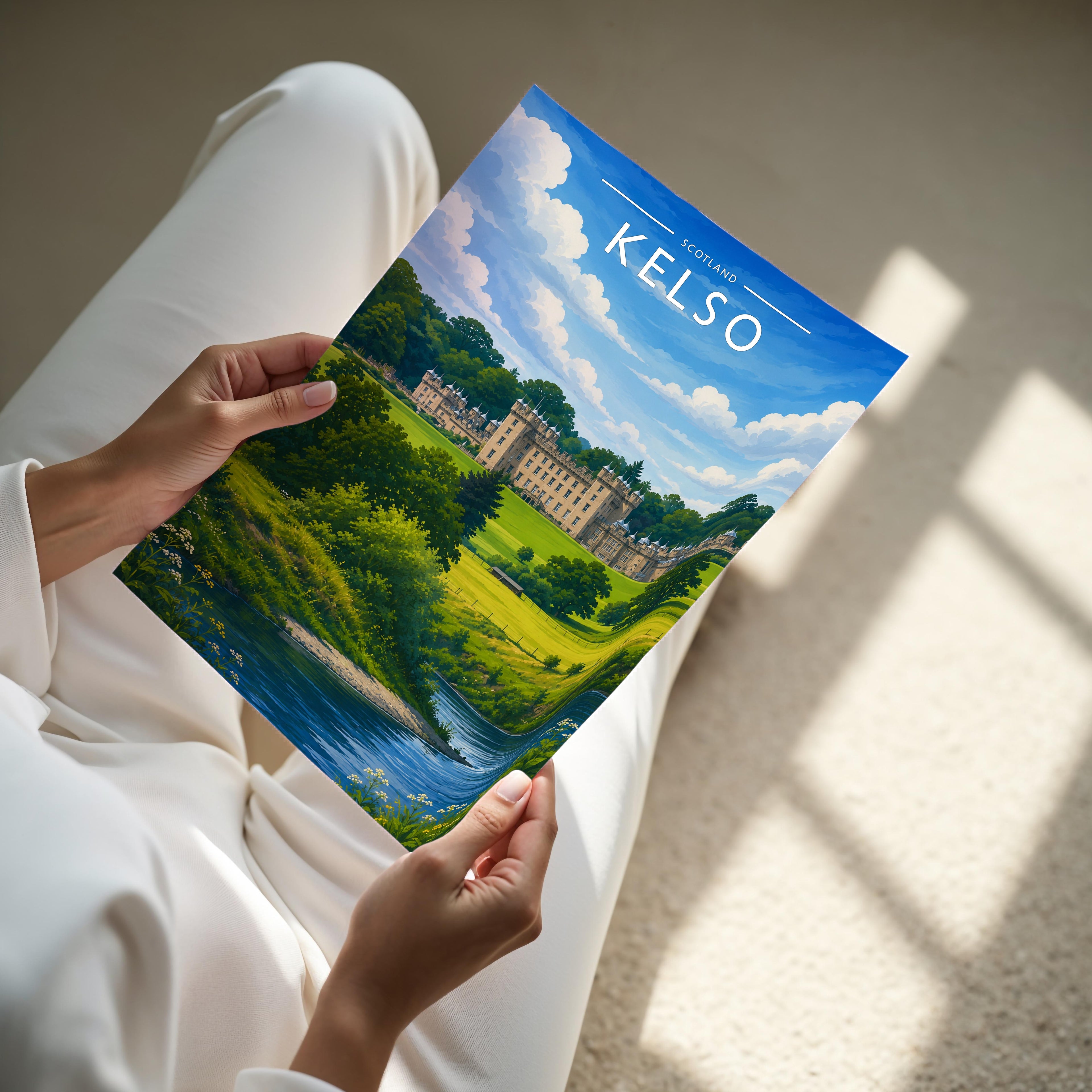 Kelso #3 Travel Poster - A4 print held in hand