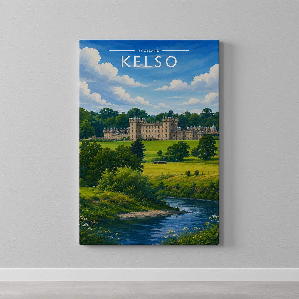 Kelso #3 Travel Poster as a gallery-wrapped canvas on a plain wall
