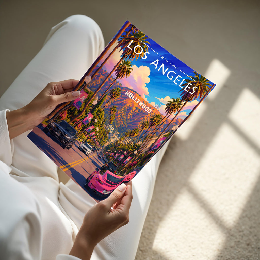 Los Angeles #2 Travel Poster - A4 print held in hand