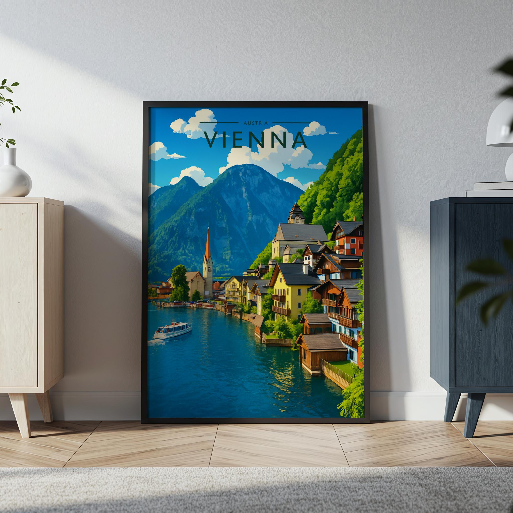 Vienna Travel Poster in a black frame