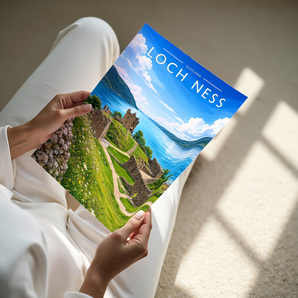 Loch Ness #2 Travel Poster - A4 print held in hand