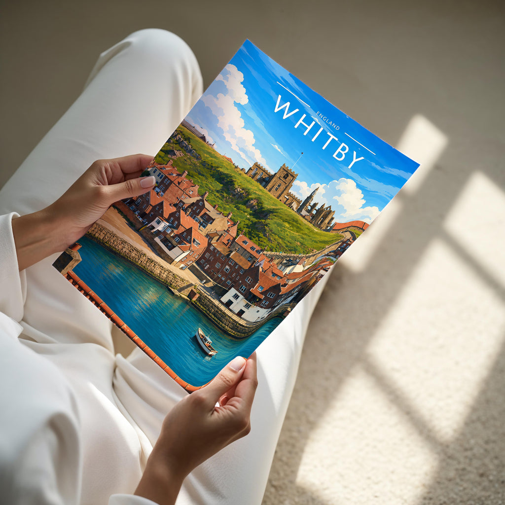 Whitby #7 Travel Poster - A4 print held in hand