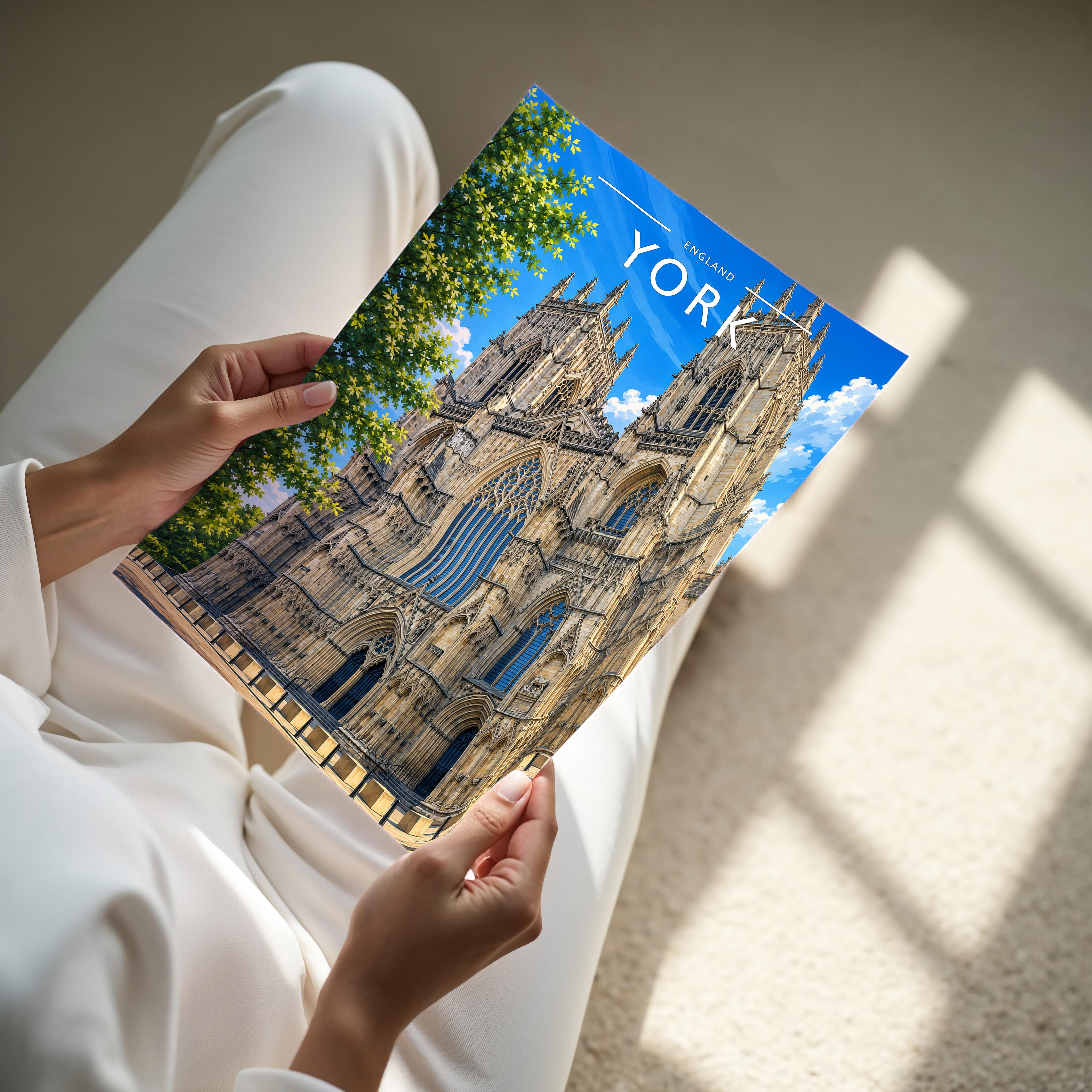 York #7 Travel Poster - A4 print held in hand