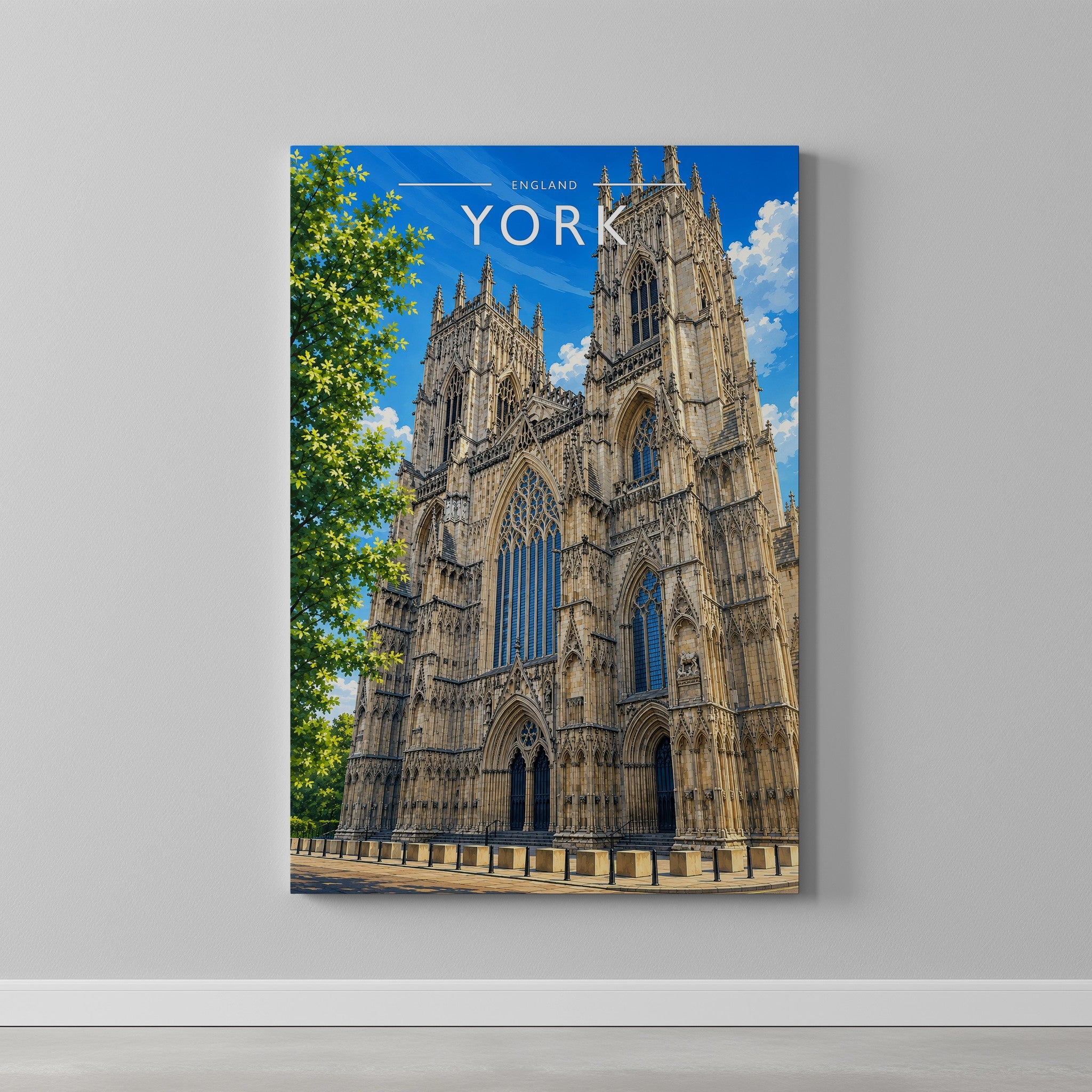 York #7 Travel Poster as a gallery-wrapped canvas on a plain wall