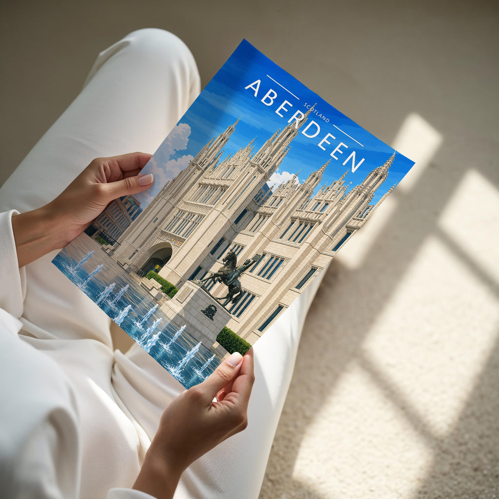 Aberdeen Travel Poster - A4 print held in hand