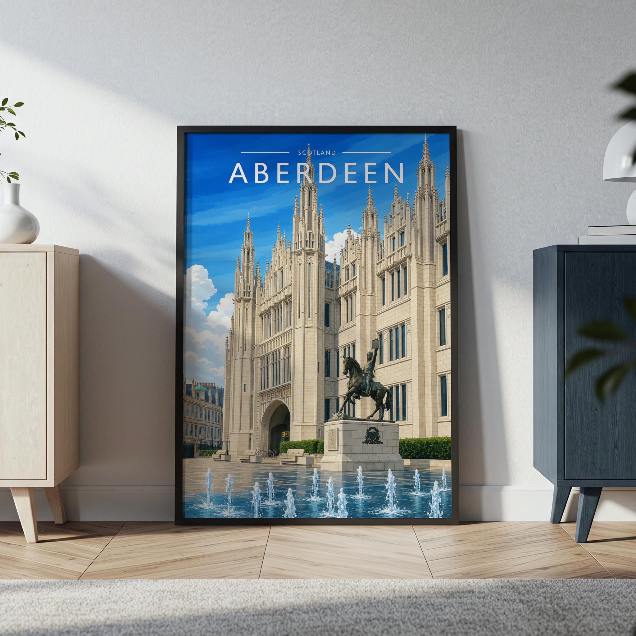 Aberdeen Travel Poster in a black frame