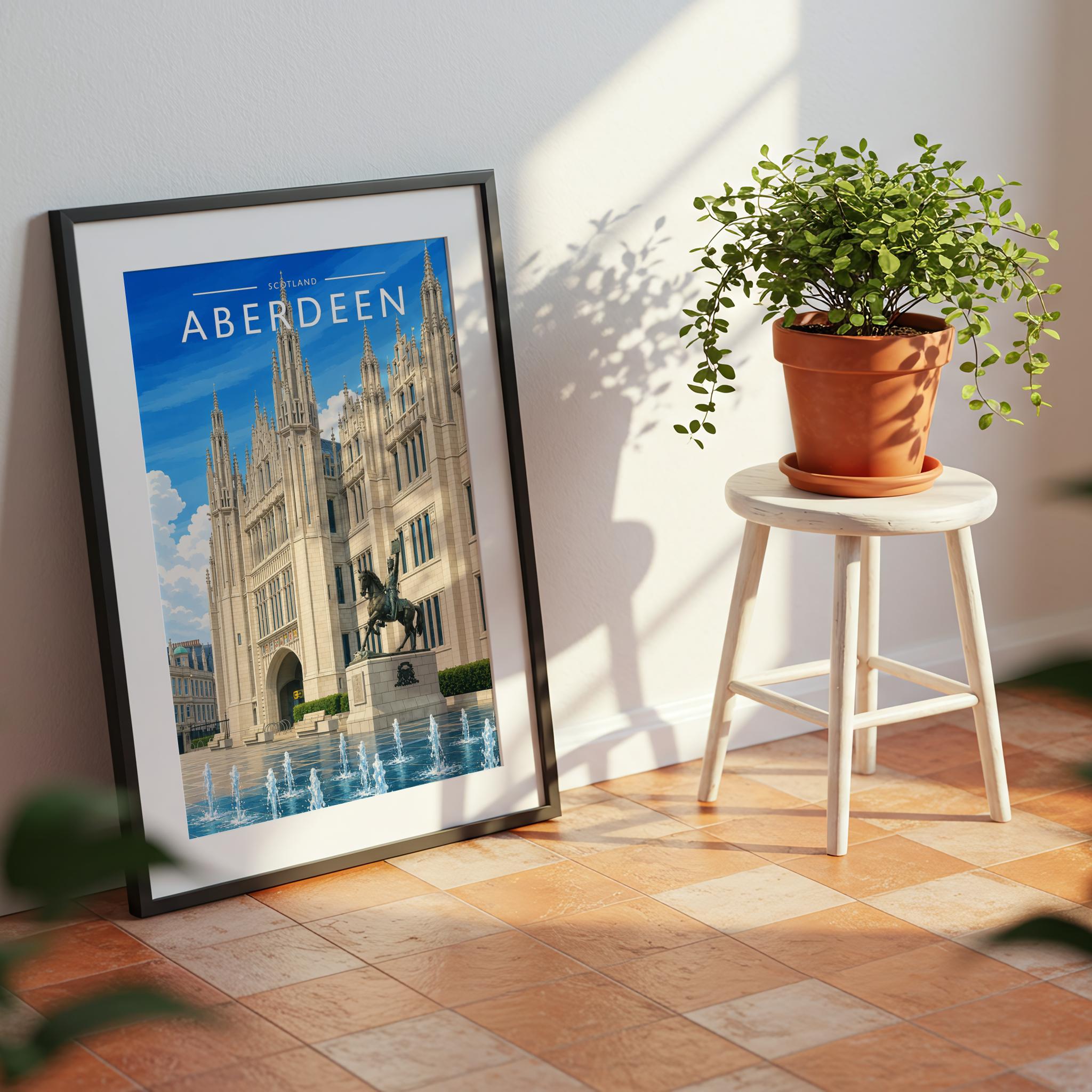 Aberdeen Travel Poster mounted in a black frame
