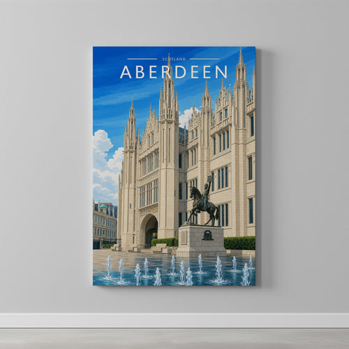 Aberdeen Travel Poster as a gallery-wrapped canvas on a plain wall
