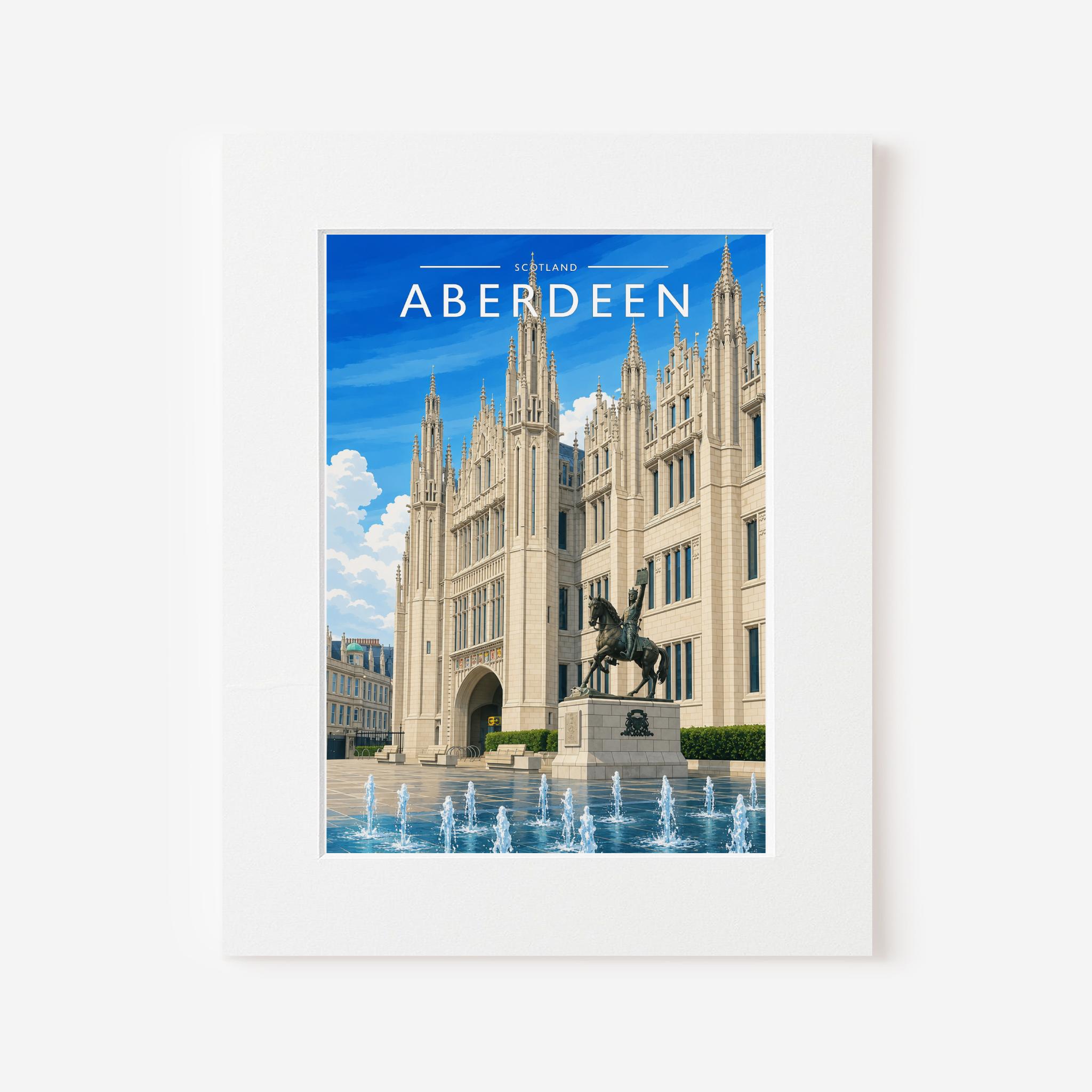 Aberdeen Travel Poster in a white mount board
