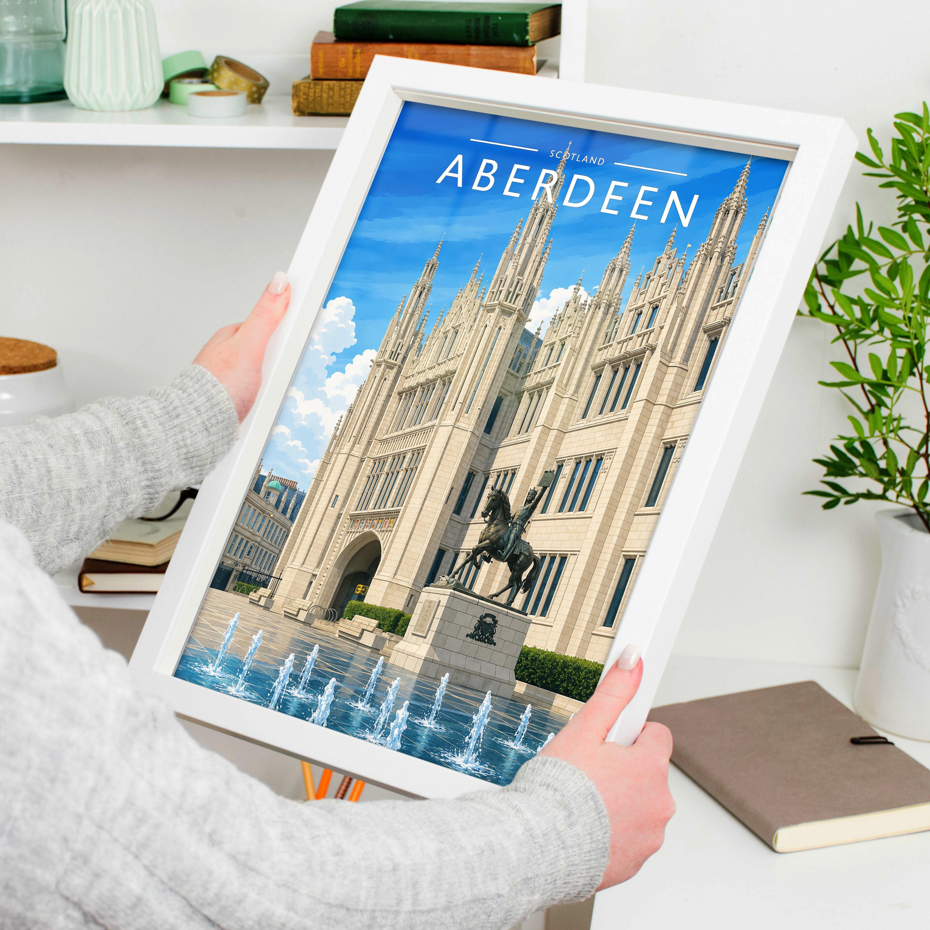Aberdeen Travel Poster held in a white frame
