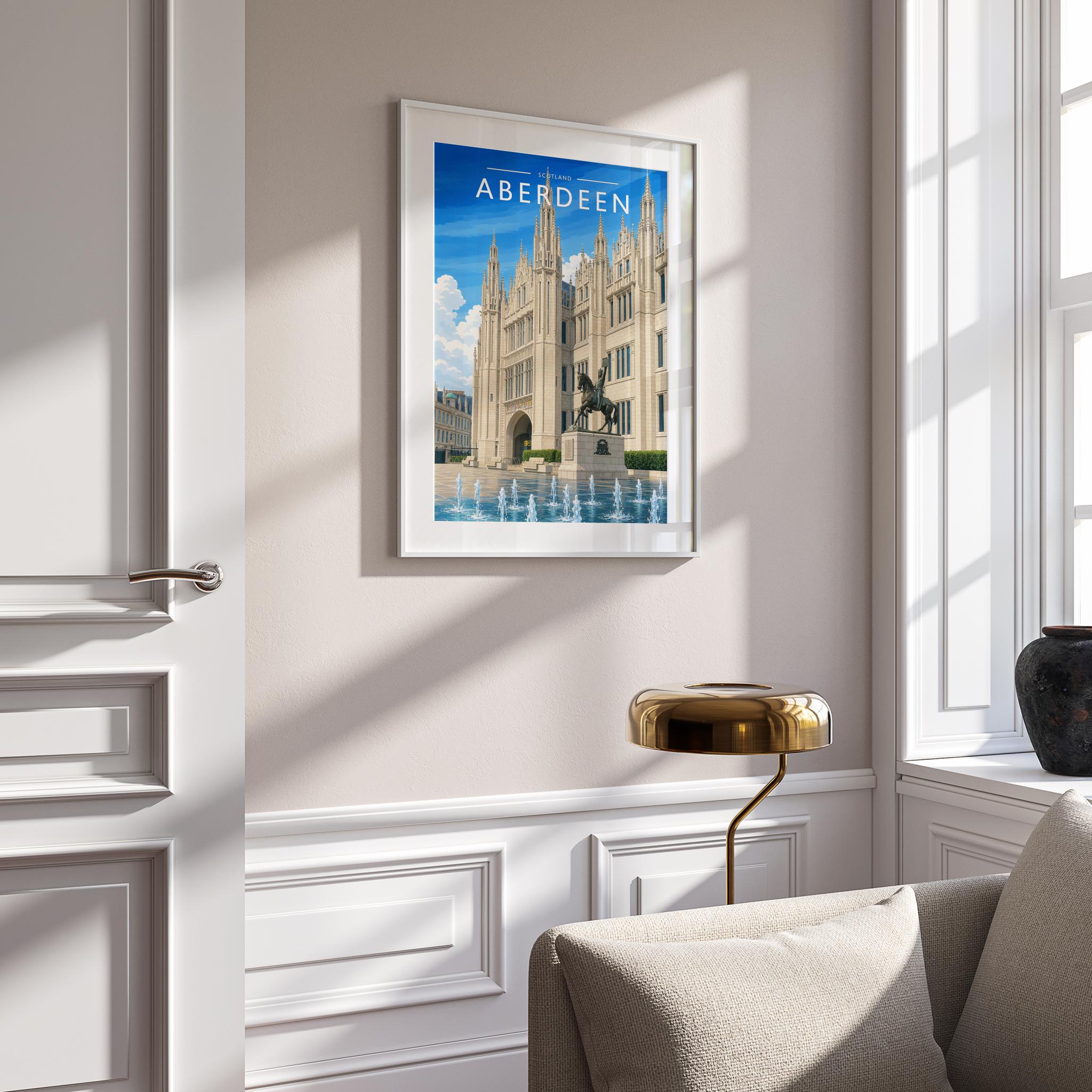 Aberdeen Travel Poster mounted in a white frame